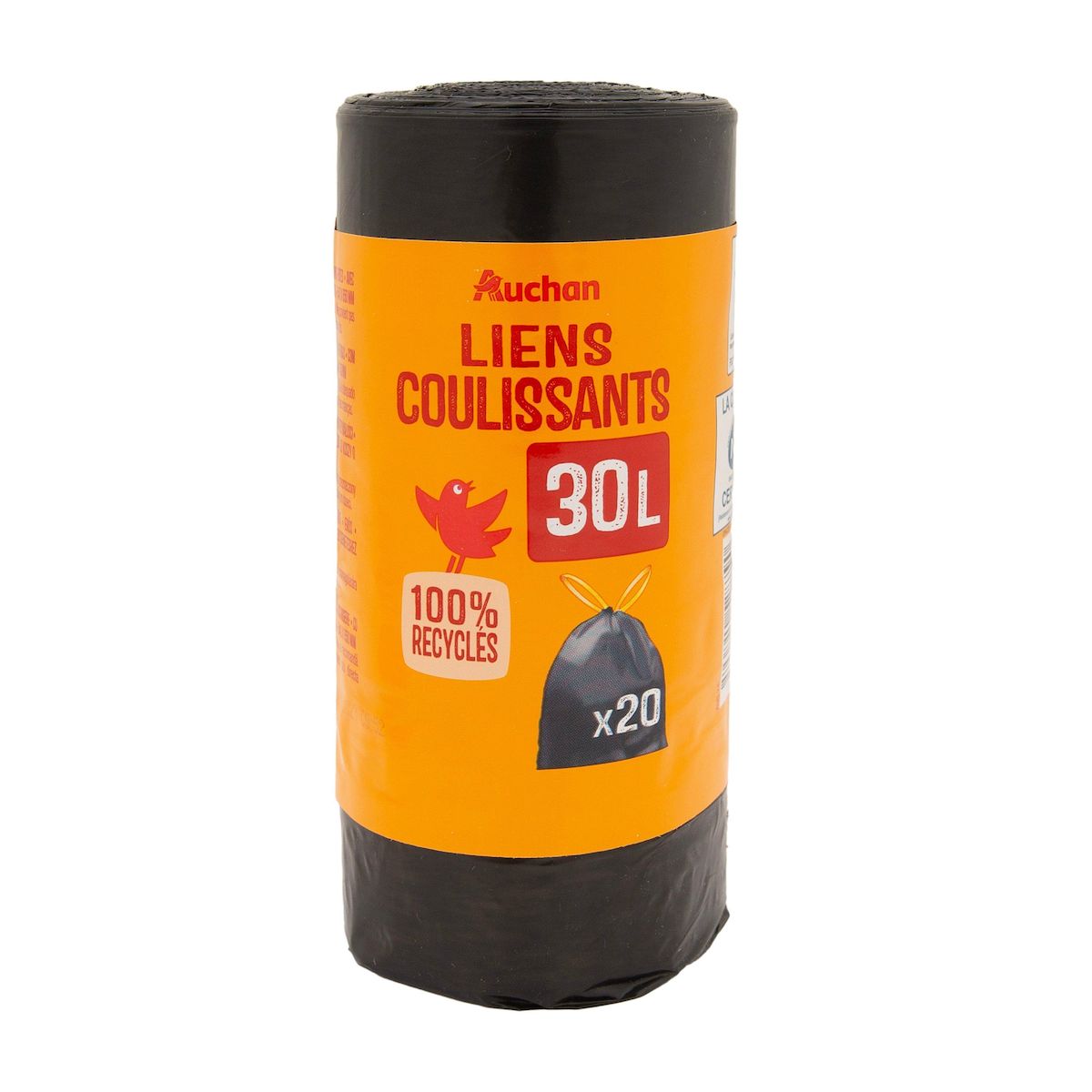 AUCHAN Sacs poubelle à liens coulissants 30L 20 sacs