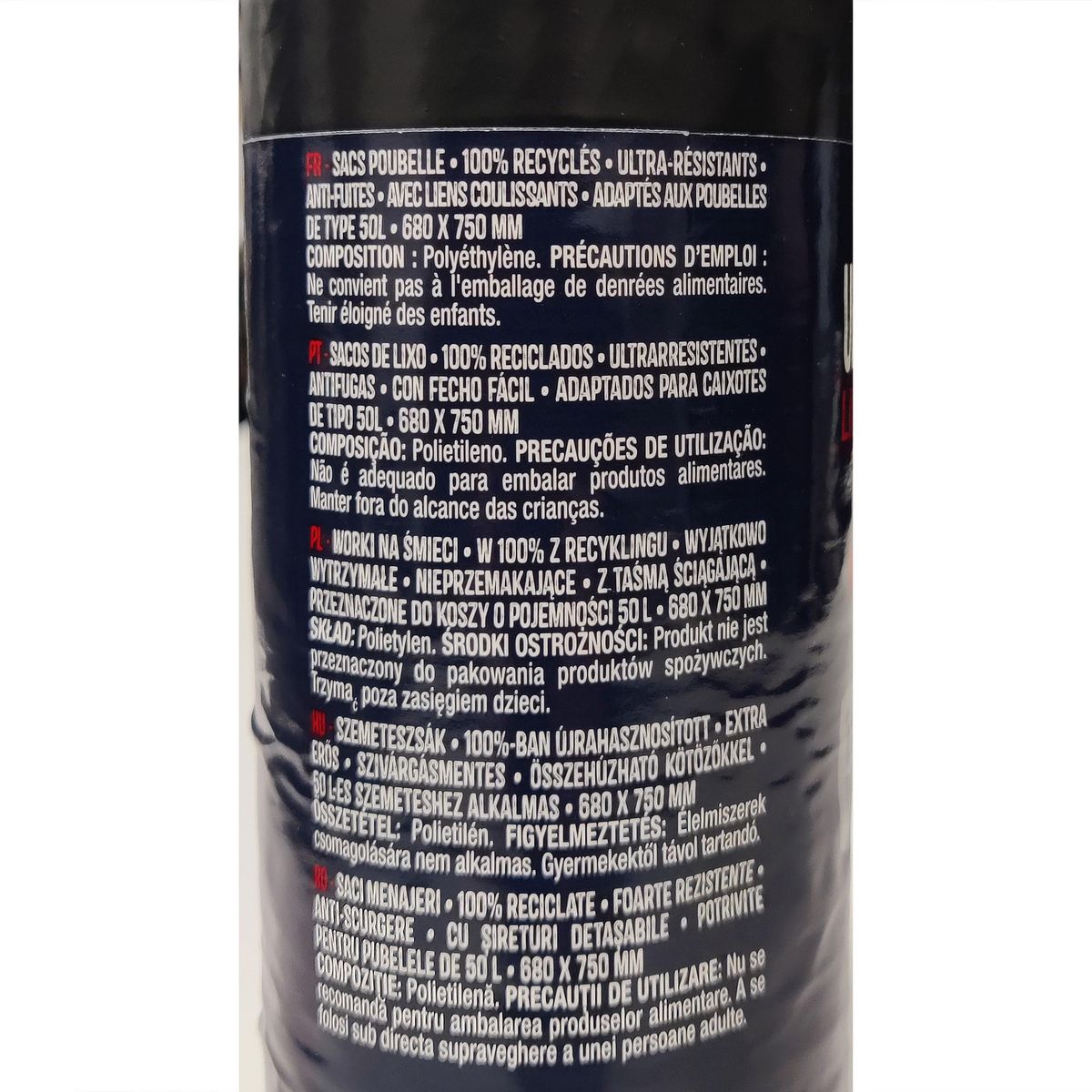 AUCHAN Sacs poubelle ultra résistants à liens coulissants 50L 10 sacs