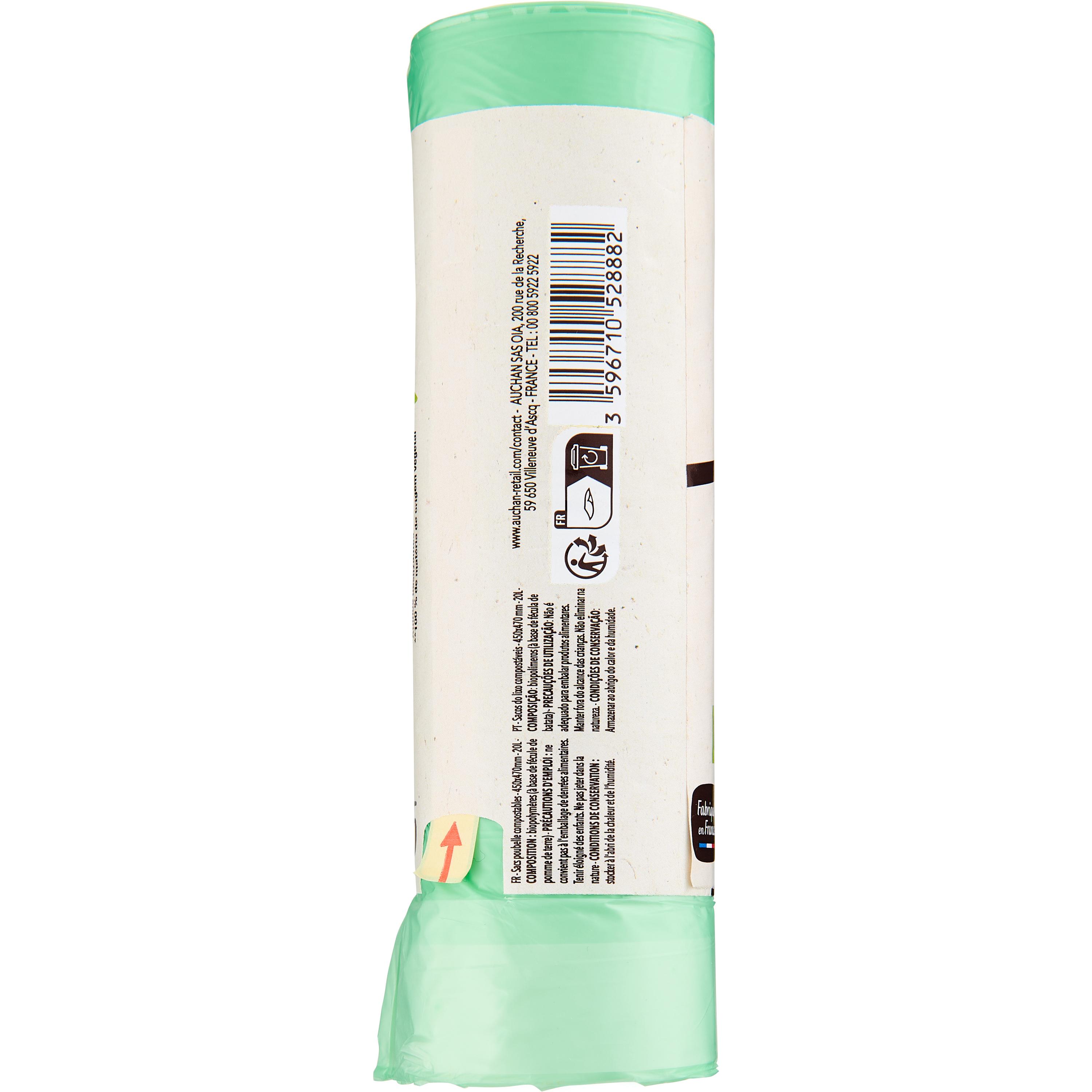 Voir la diapositive 2 : AUCHAN BETTER LIFE Sacs poubelle compostables à liens coulissants 20L 15 sacs