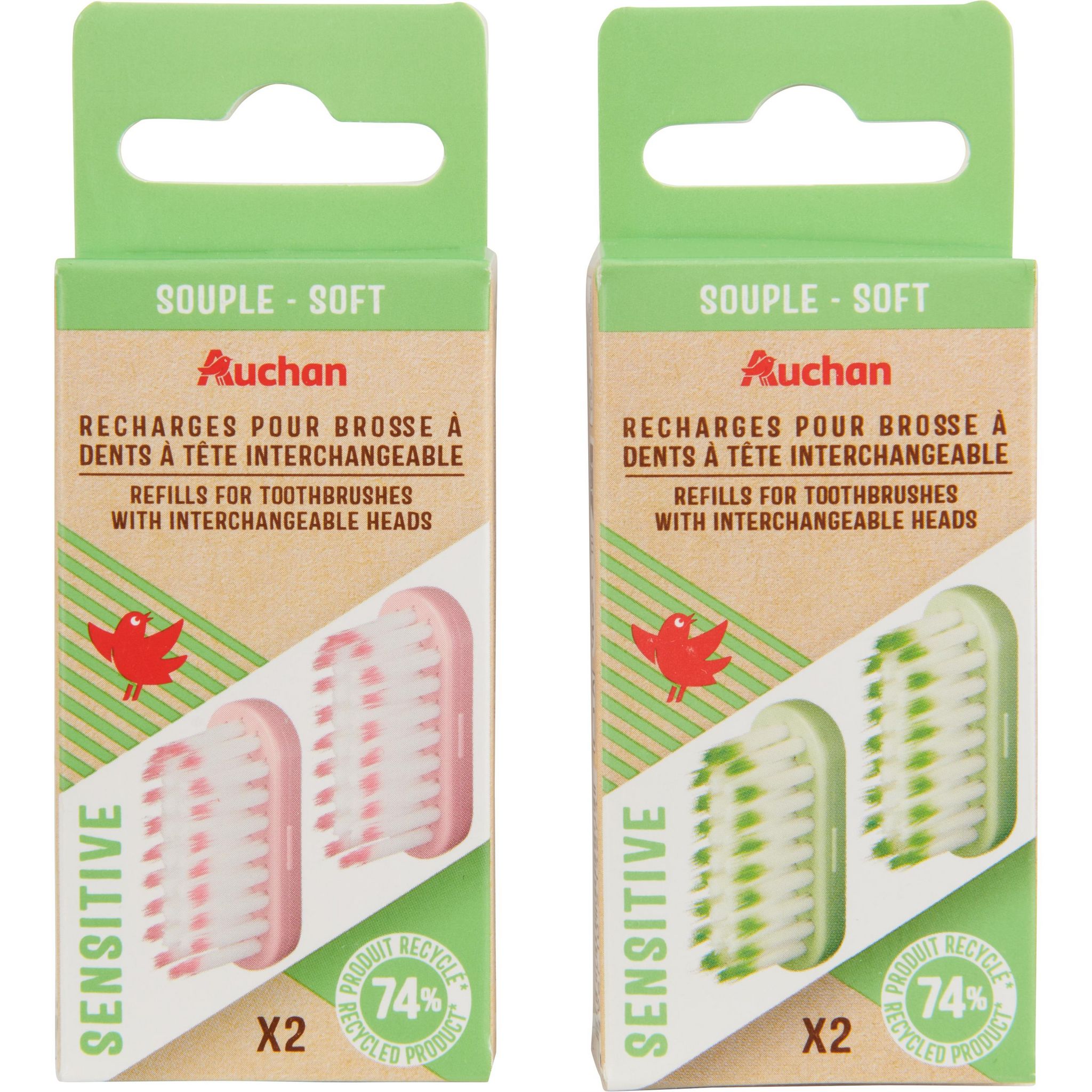 AUCHAN Recharge brosse à dents sensitive souple 2 recharges