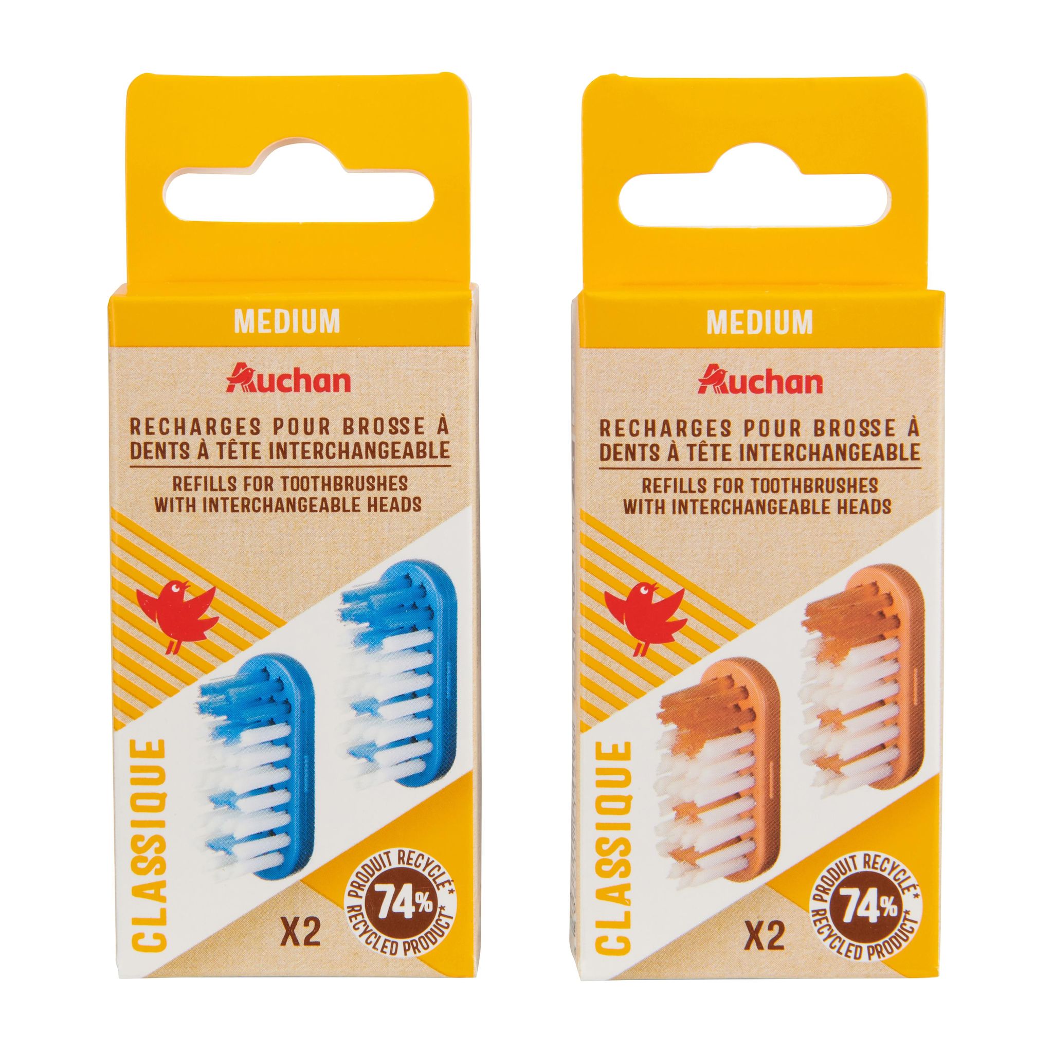 Voir la diapositive 3 : AUCHAN Recharge pour brosse à dents à tête interchangeable medium 2 recharges