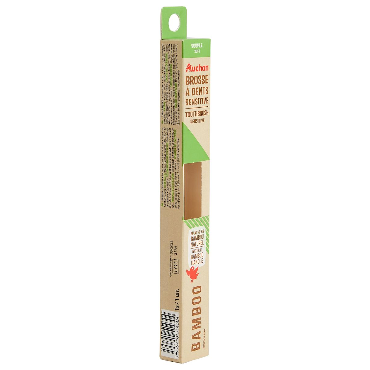 AUCHAN Brosse à dents sensitive souple en bambou 1 brosse