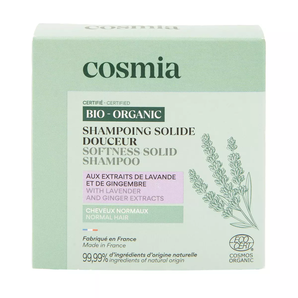 COSMIA Shampooing solide aux extraits de lavande et gingembre cheveux normaux 85g