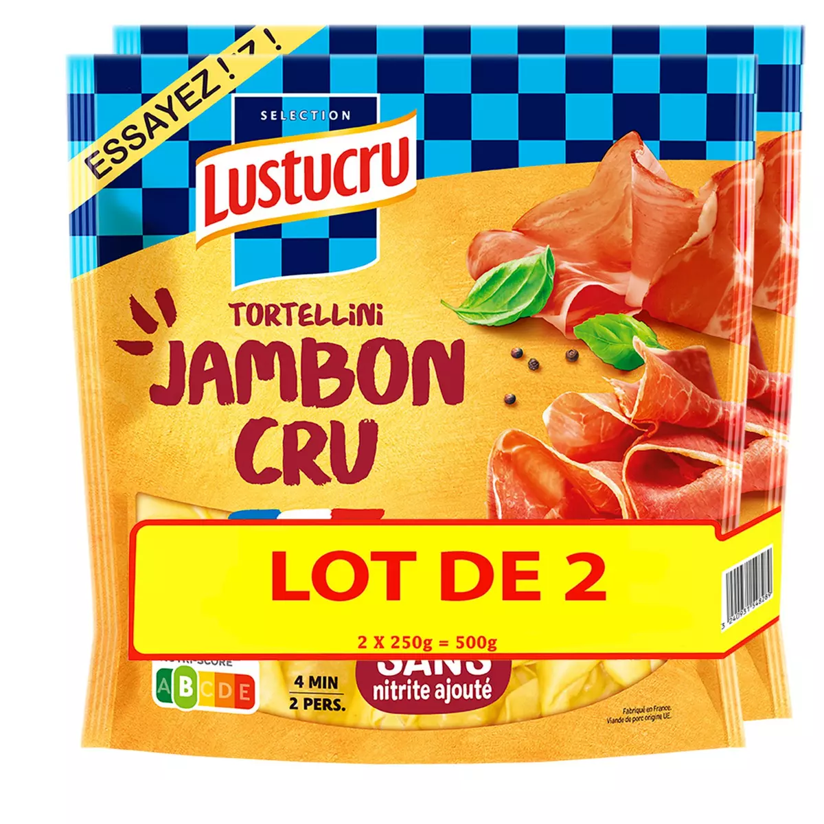 LUSTUCRU Tortellini au jambon cru 2x2 portions 2x250g