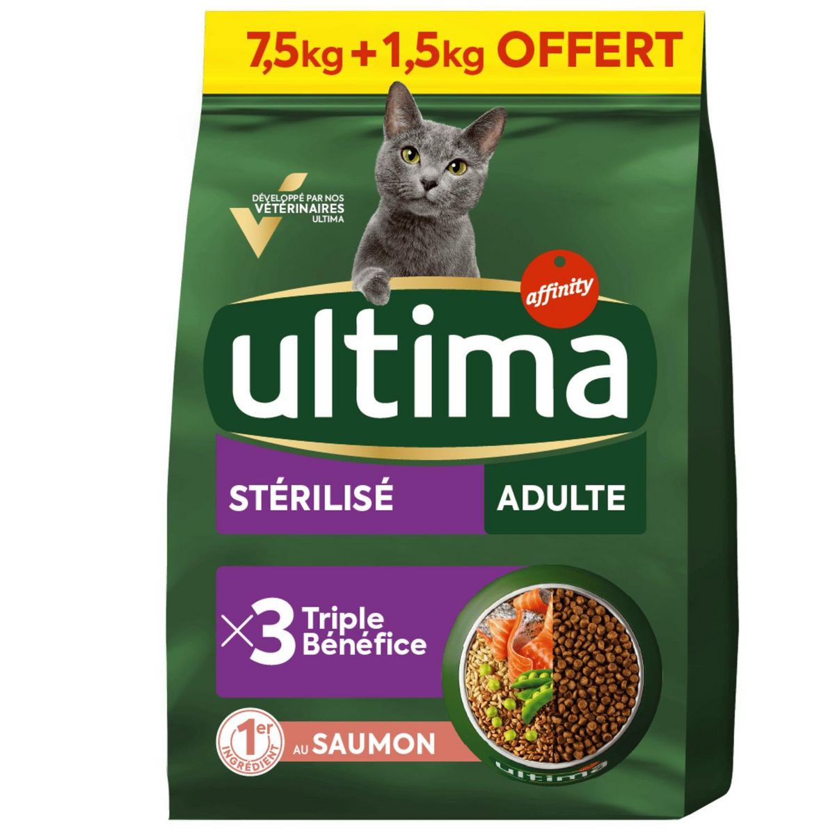 ULTIMA Croquettes au saumon pour chat stérilisé 7,5kg+1,5kg Offert
