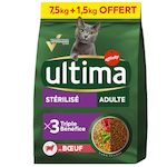 ULTIMA Croquettes triple bénéfice au boeuf pour chat adulte stérilisé 7.5kg + 1.5kg offerts 9kg