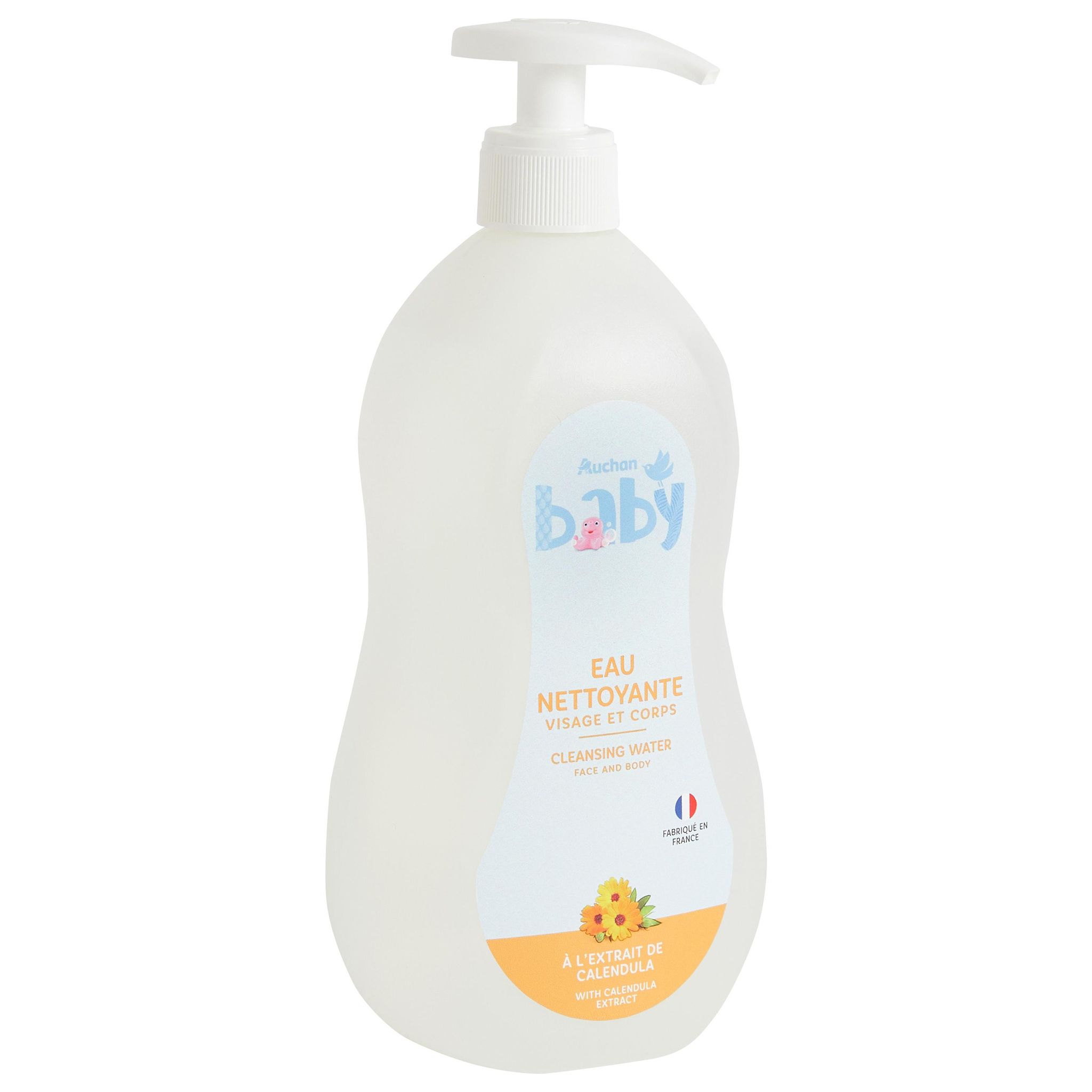 Voir la diapositive 2 : AUCHAN BABY Eau nettoyante visage et corps à l'extrait de calendula 750ml