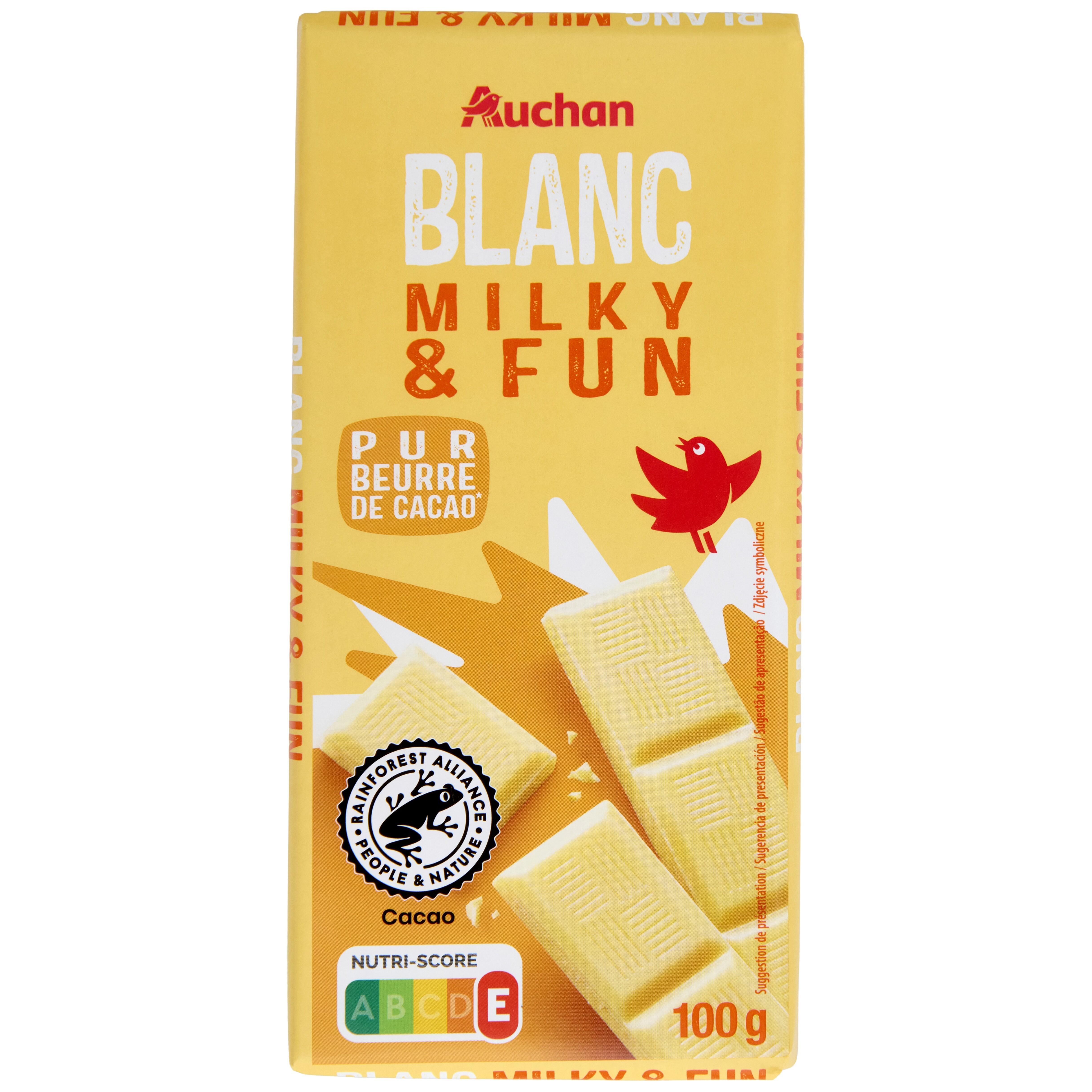 AUCHAN Milky & Fun tablette de chocolat blanc 90g