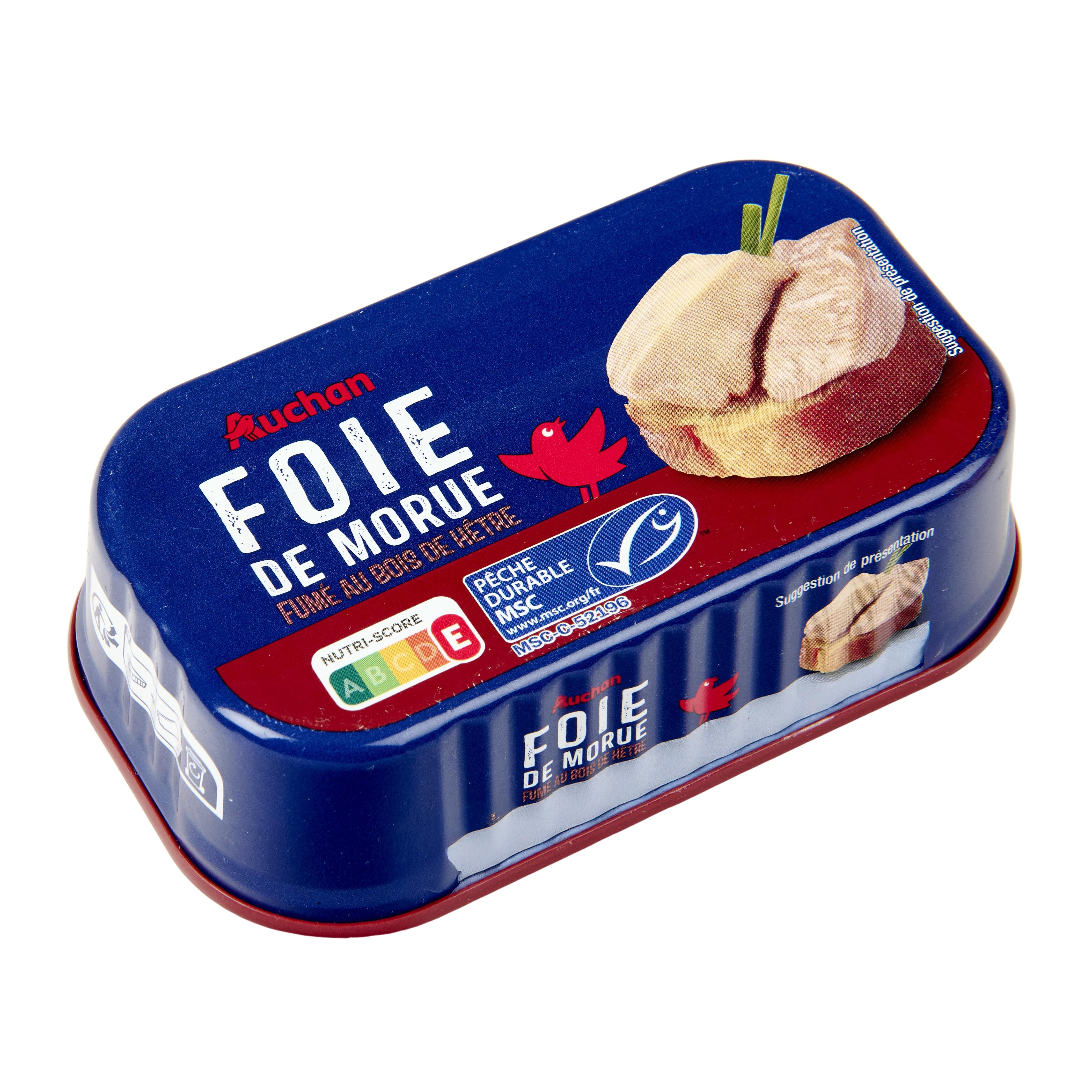 Voir la diapositive 3 : AUCHAN Foie de morue fumé au bois de hêtre MSC 120g