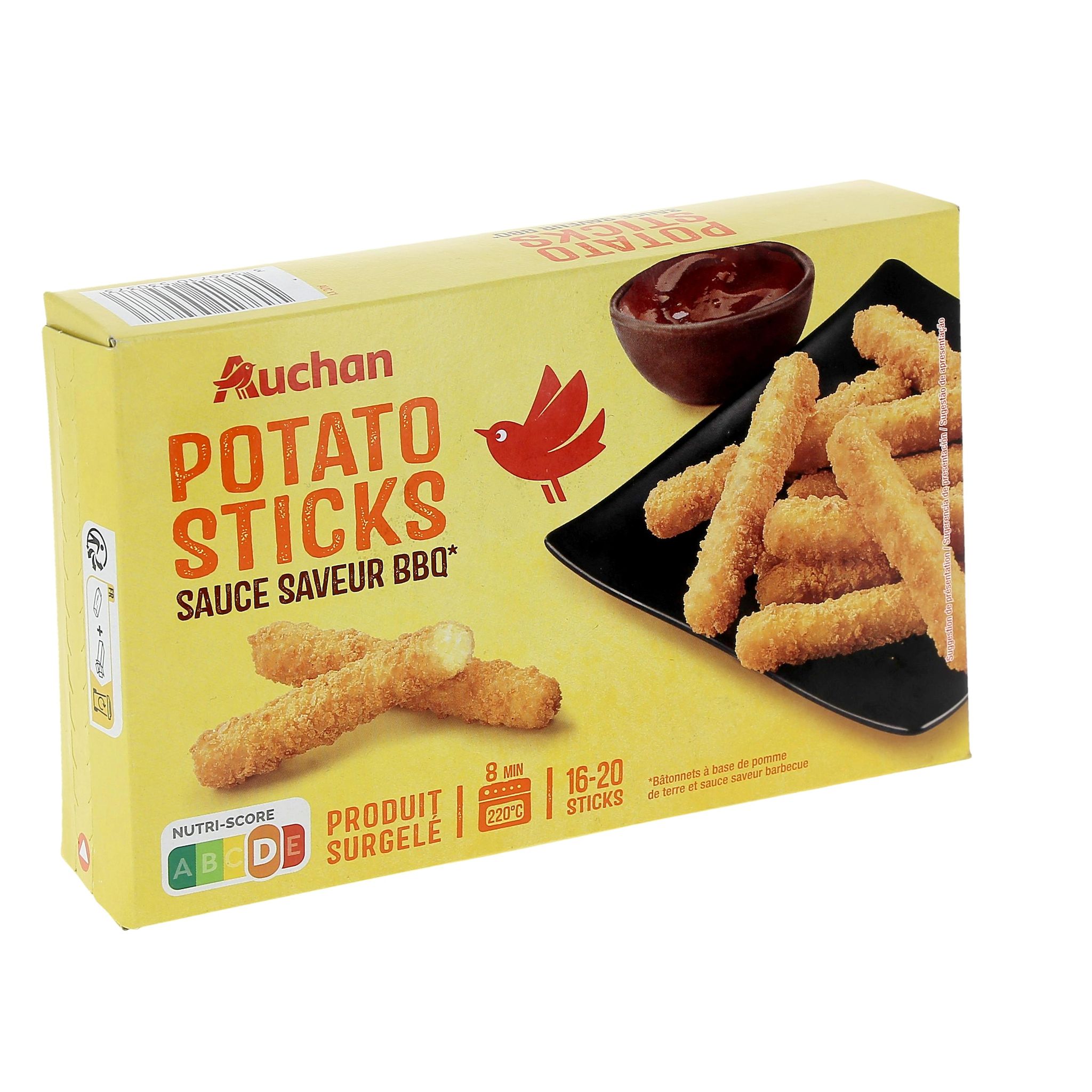 Voir la diapositive 2 : AUCHAN Potato sticks sauce saveur barbecue 16-20 pièces 250g
