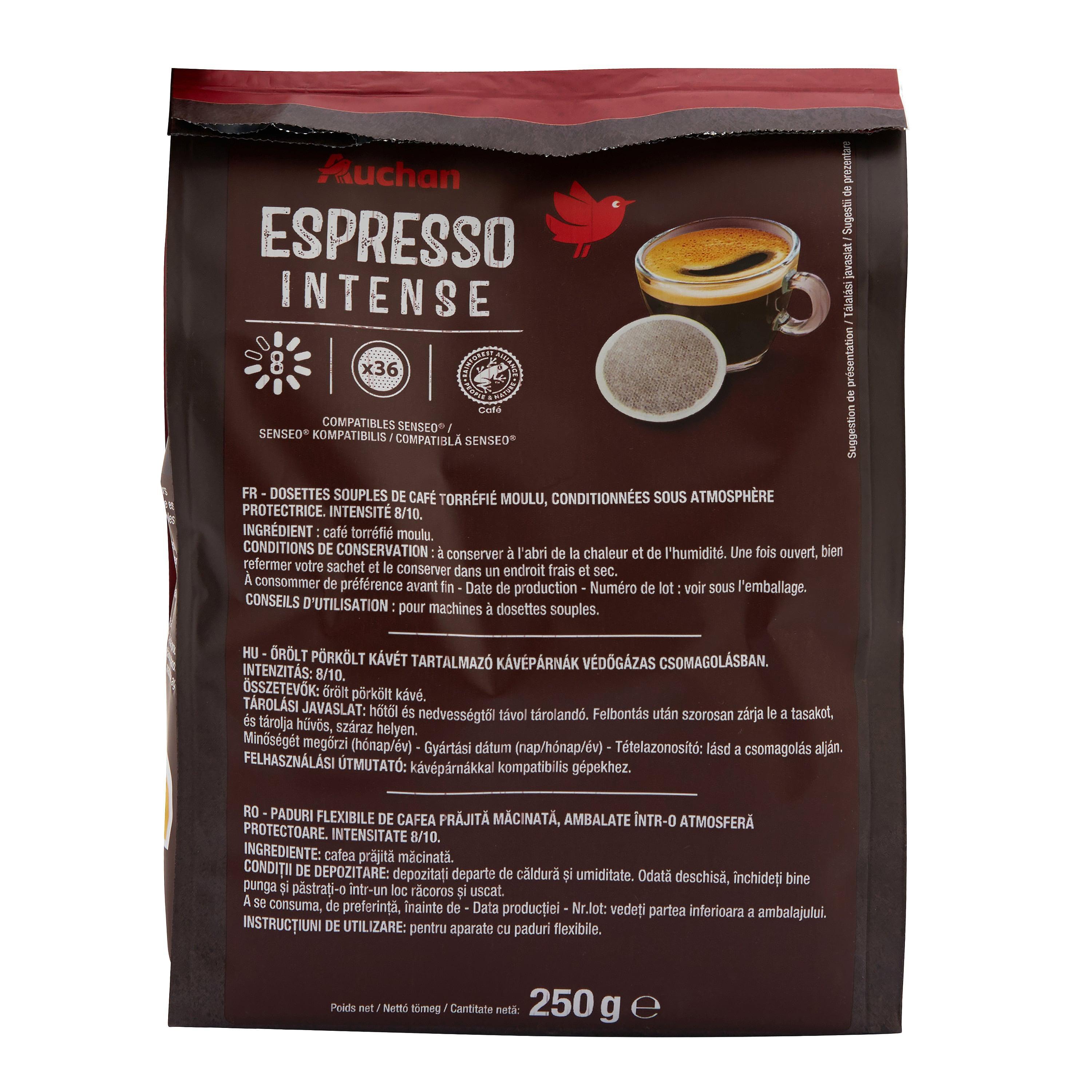 Voir la diapositive 2 : AUCHAN Dosettes de café espresso intense 36 dosettes 250g
