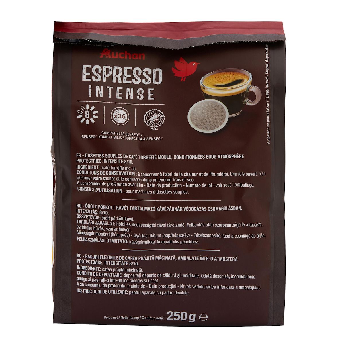 AUCHAN Dosettes de café espresso intense 36 dosettes 250g