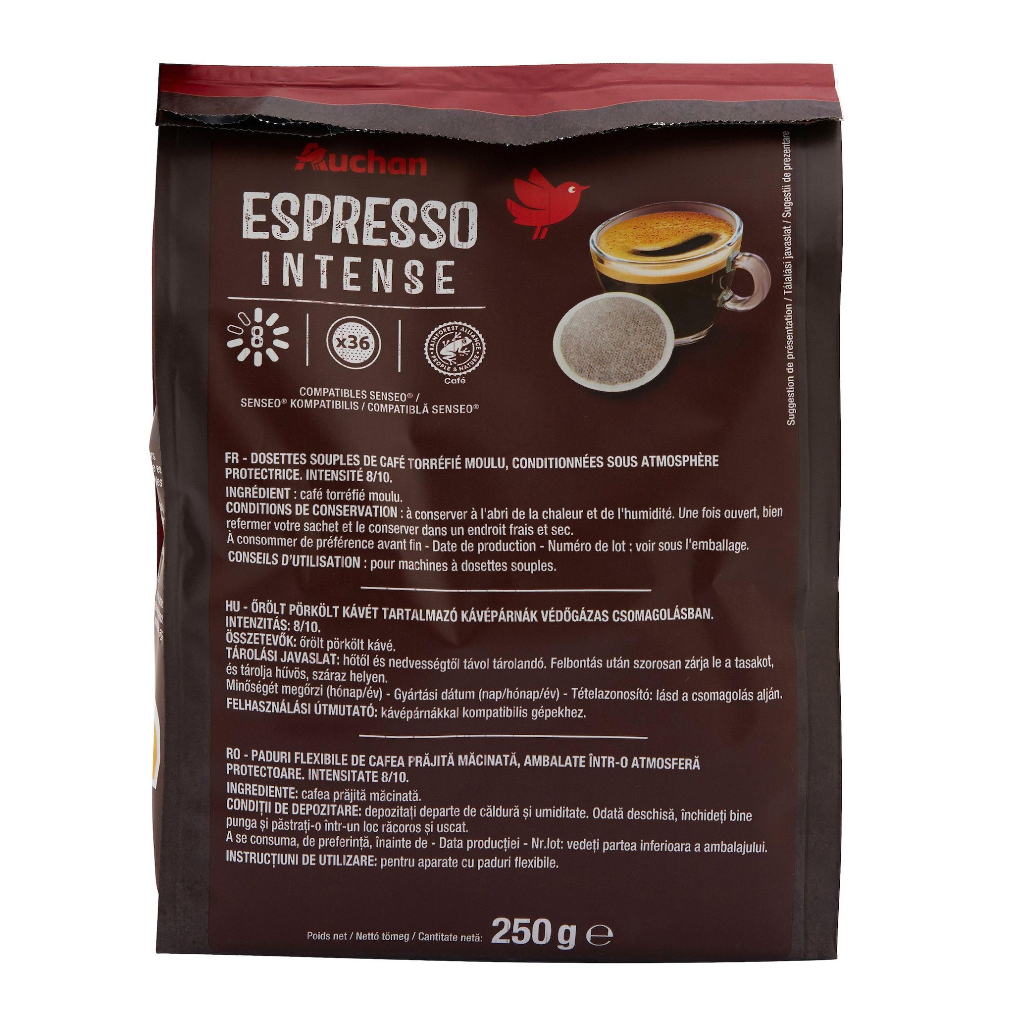 Voir la diapositive 3 : AUCHAN Dosettes de café espresso intense 36 dosettes 250g