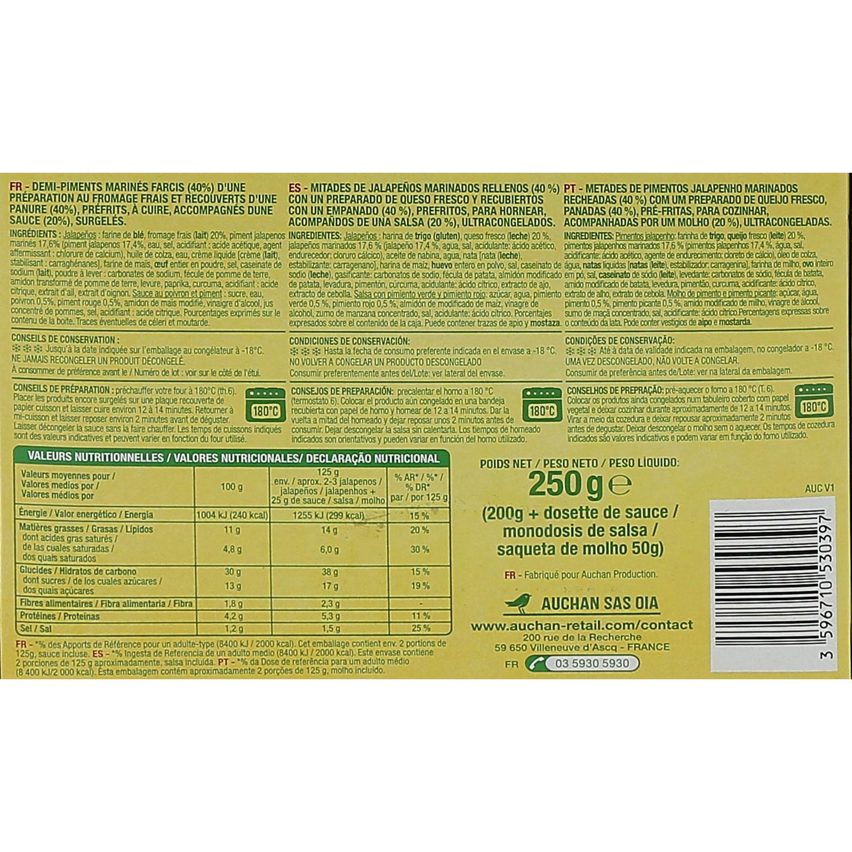 Voir la diapositive 3 : AUCHAN Jalapeños sauce red pepper 5-7 pièces 250g
