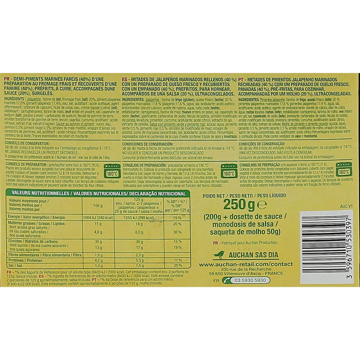 AUCHAN Jalapeños sauce red pepper 5-7 pièces 250g