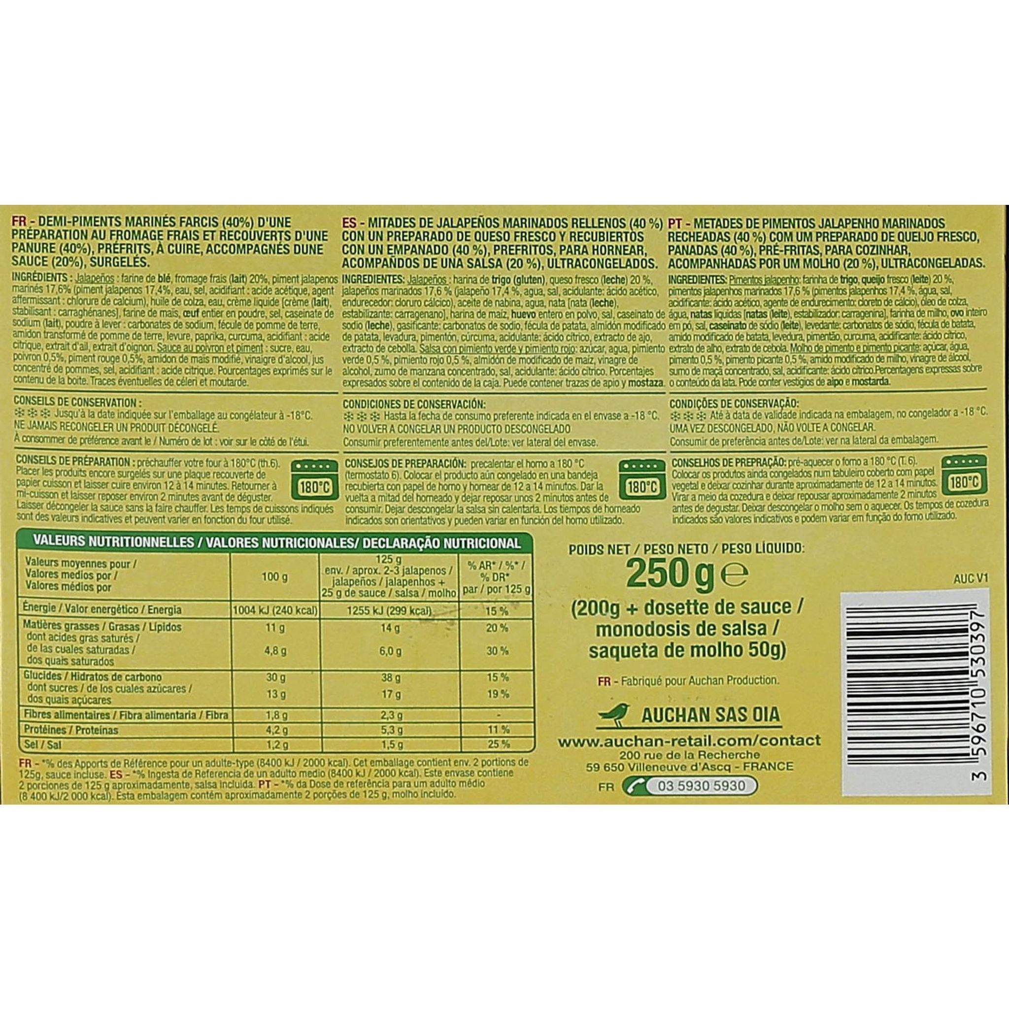 Voir la diapositive 3 : AUCHAN Jalapeños sauce red pepper 5-7 pièces 250g