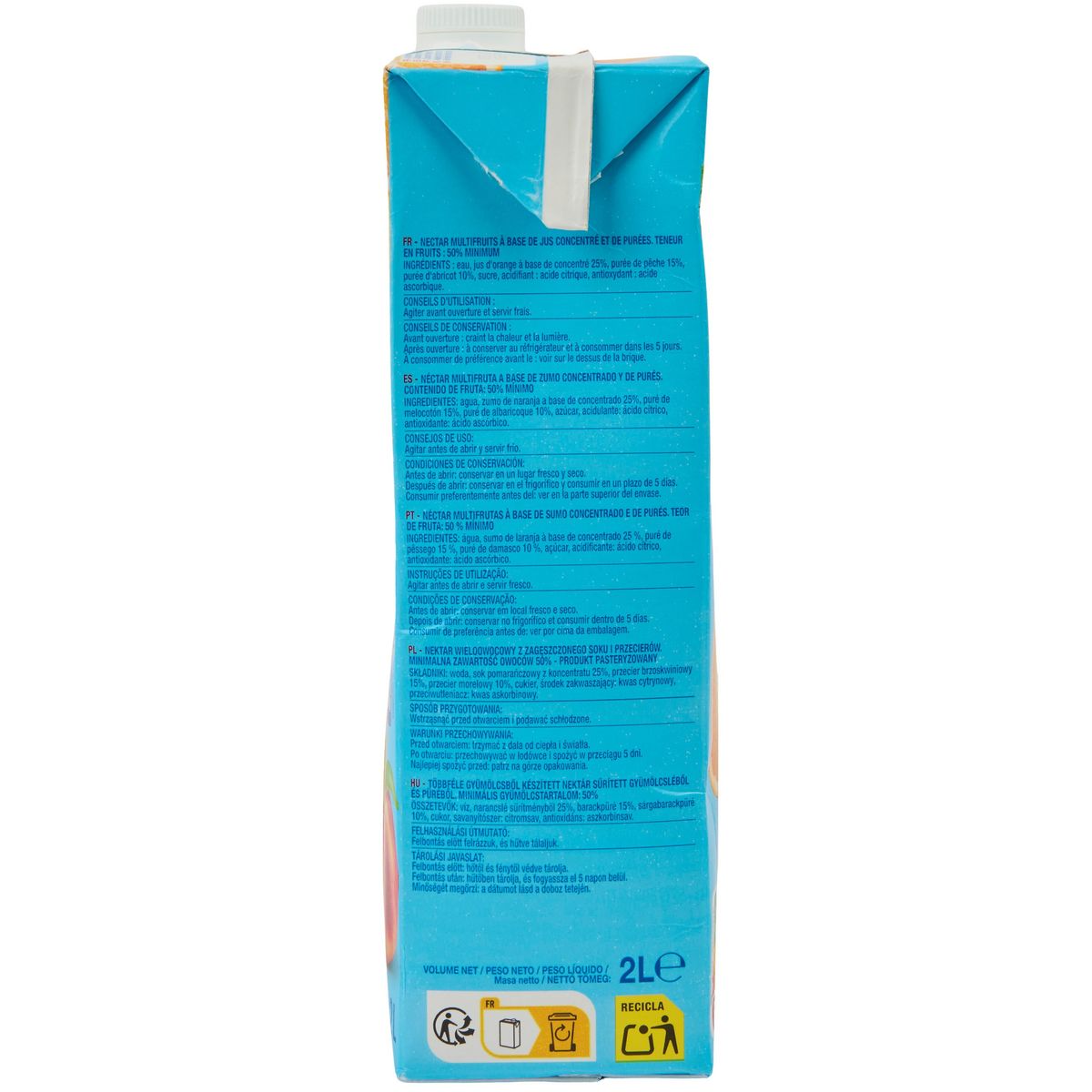 AUCHAN Nectar orange pêche abricot 2l