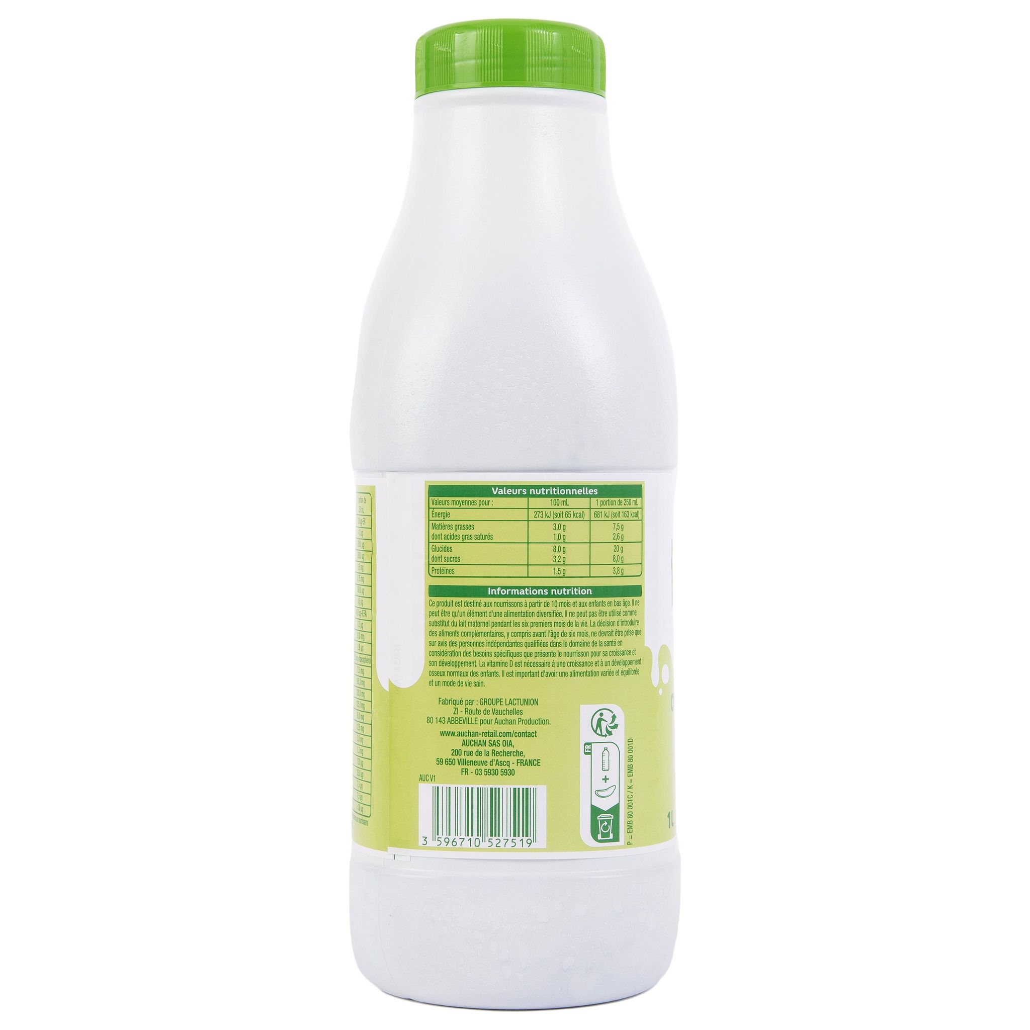 Voir la diapositive 2 : AUCHAN BABY BIO Lait de croissance liquide 3 dès 10 mois 6x1l
