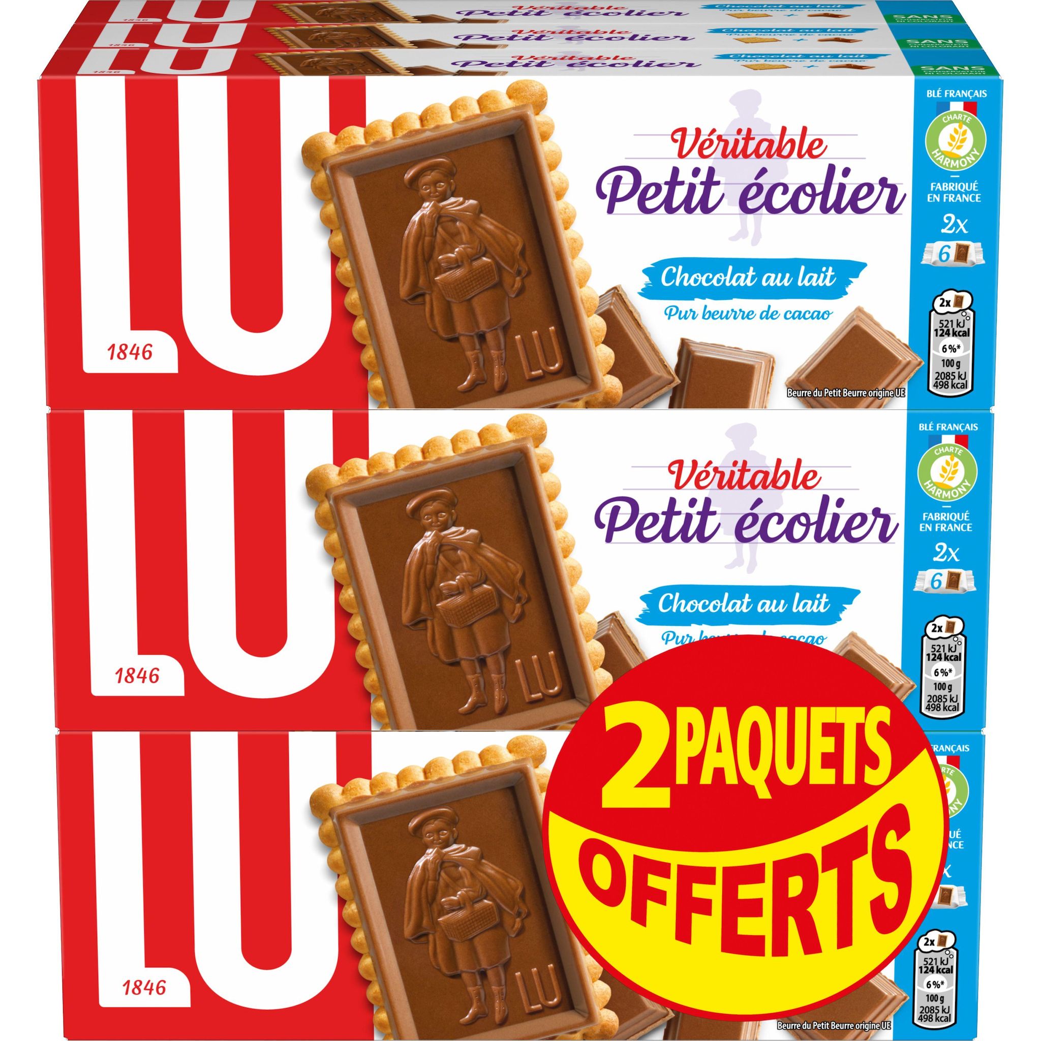 PETIT ECOLIER Petit beurre avec tablette de chocolat au lait 7+2 offerts 9x150g