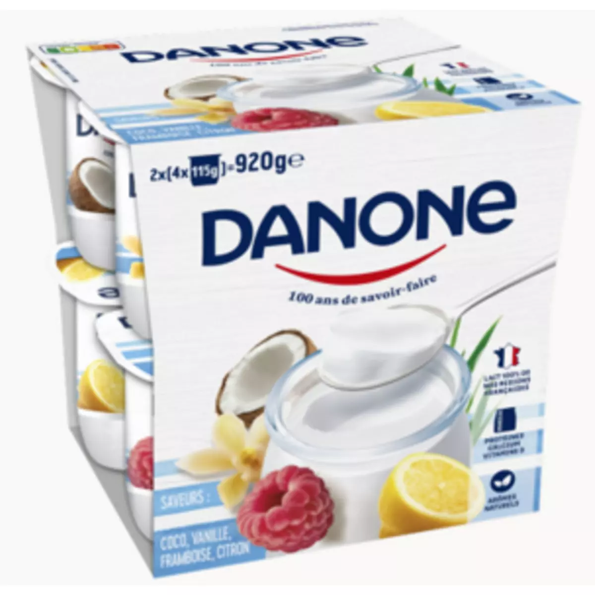 DANONE Yaourt saveurs coco vanille framboise citron 8x115g