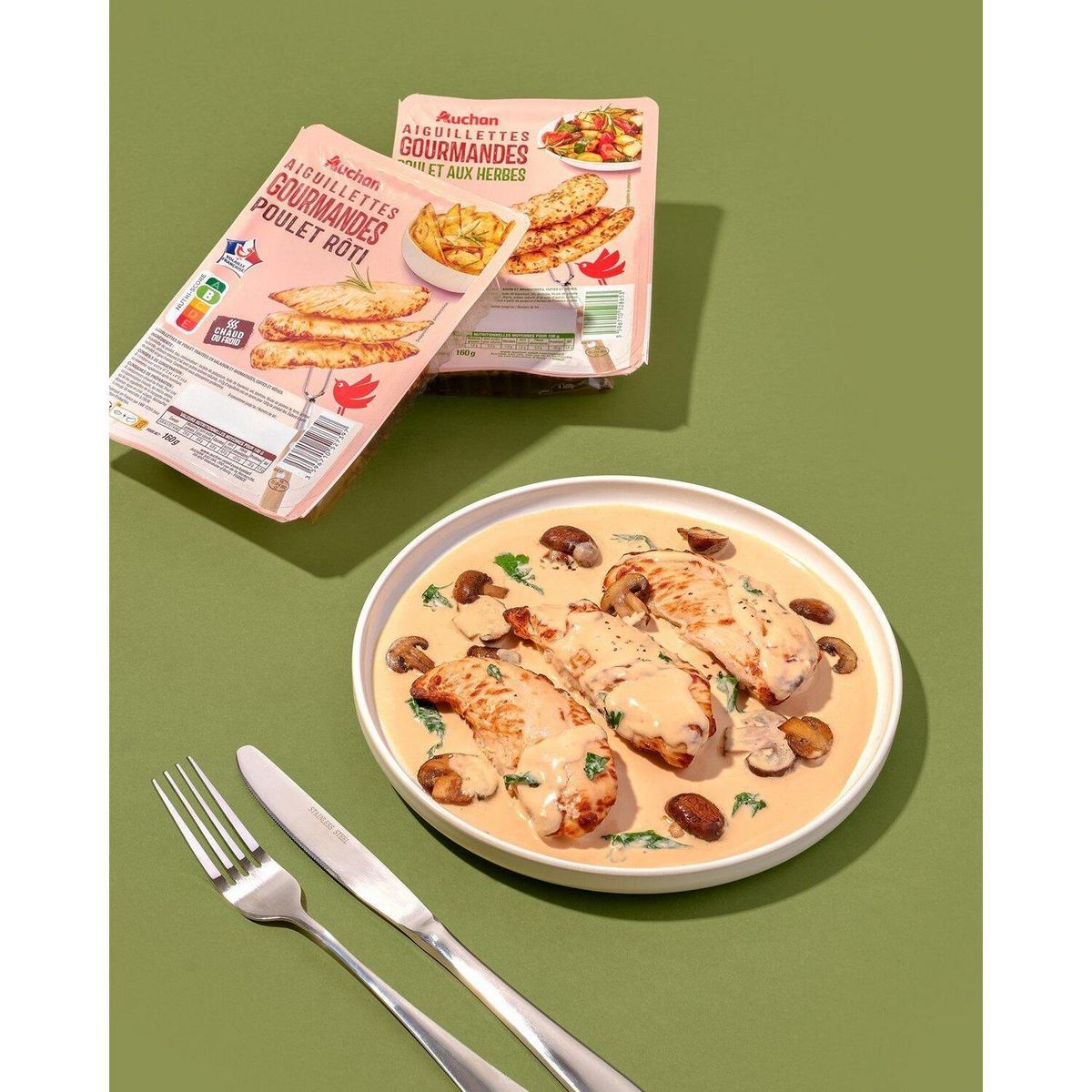 AUCHAN Aiguillettes gourmandes de poulet rôti 160g