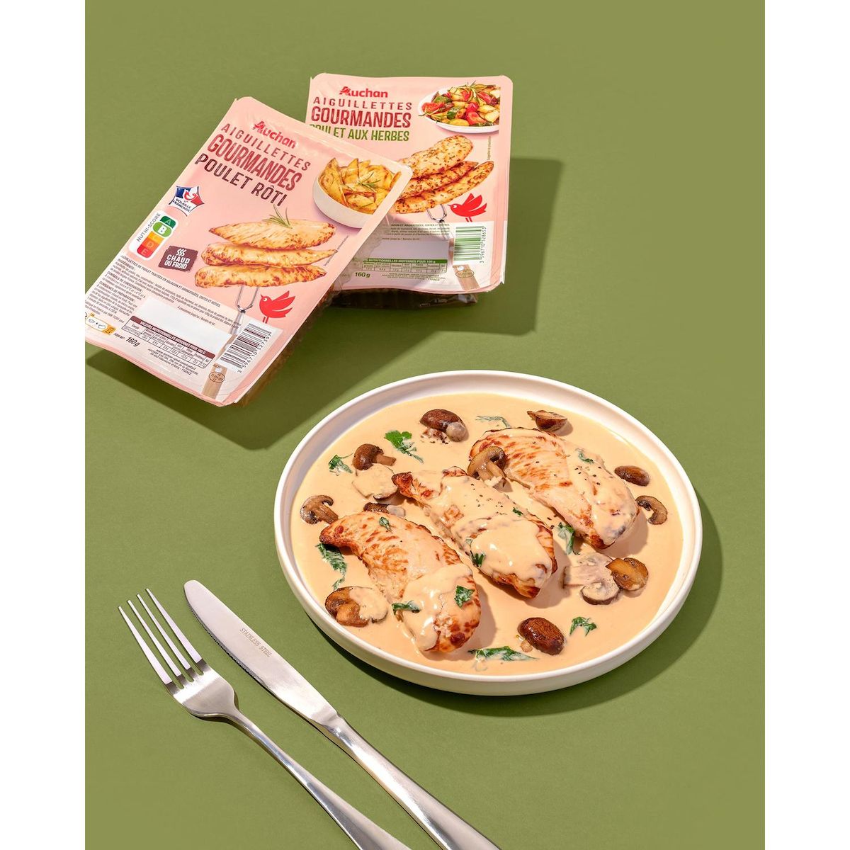 AUCHAN Aiguillettes gourmandes de poulet rôti 160g