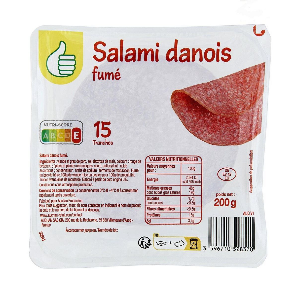 POUCE Salami danois fumé 15 tranches 200g