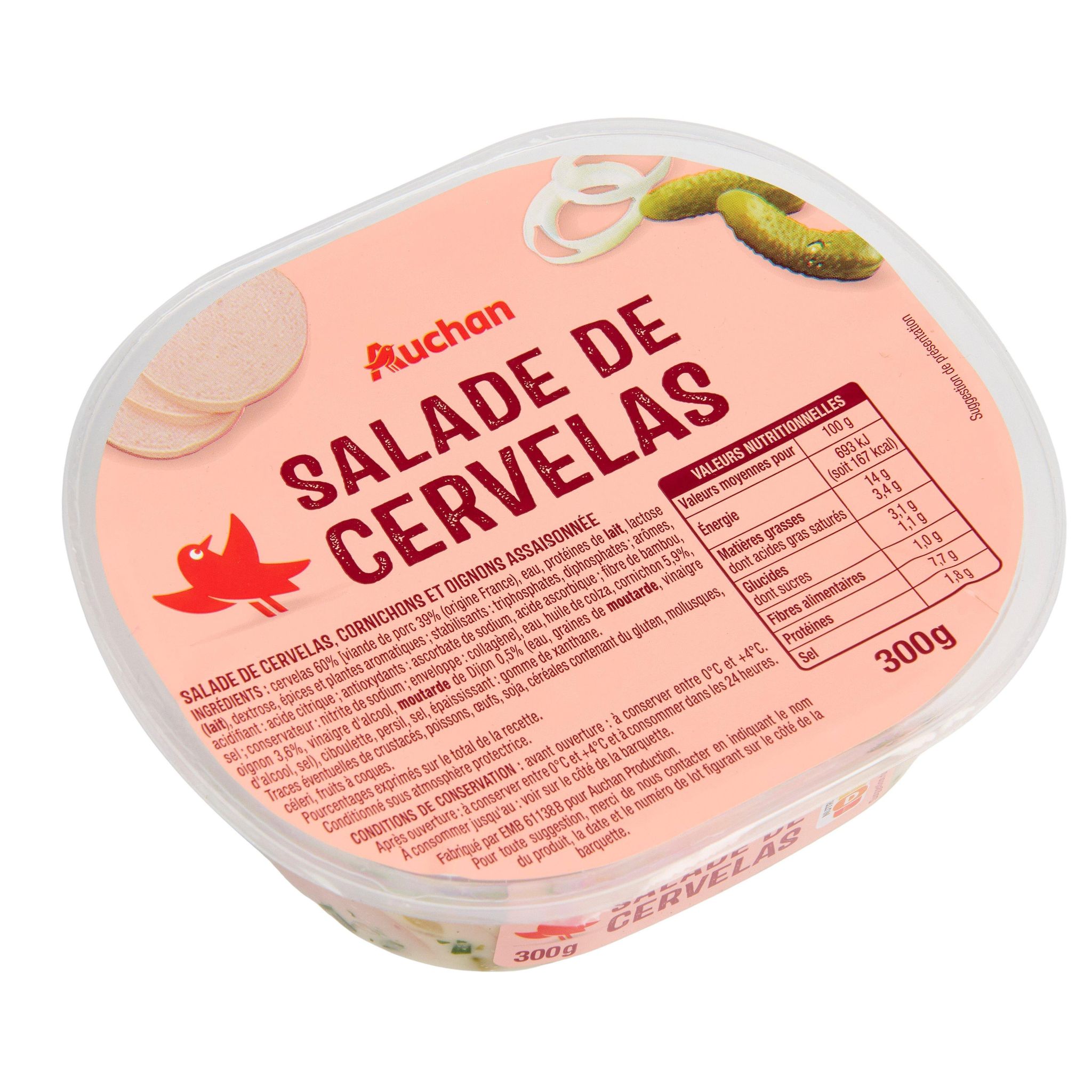 Voir la diapositive 2 : AUCHAN Salade de cervelas 300g