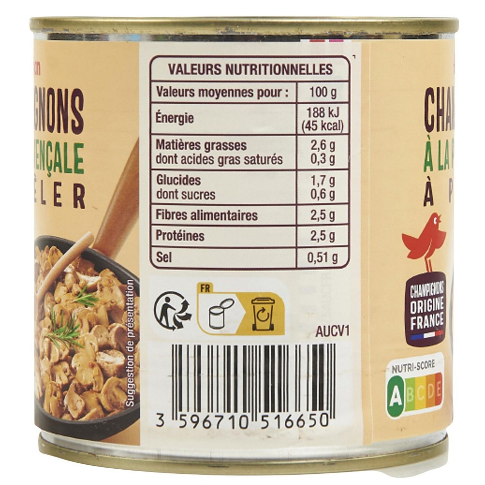 Voir la diapositive 2 : AUCHAN Champignons à la provençale à poêler 350g