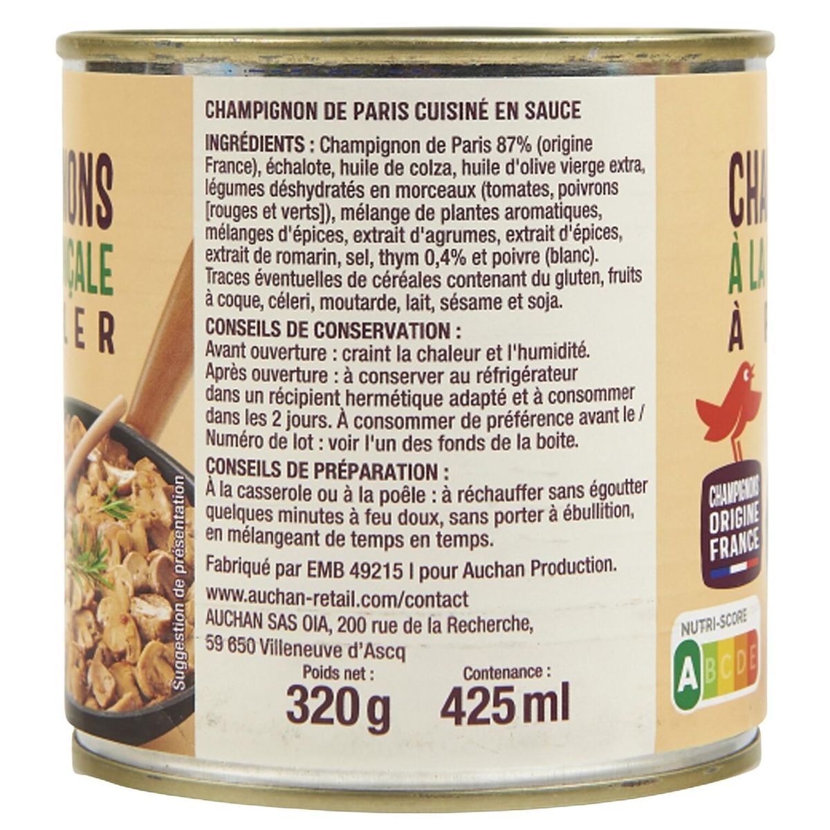 AUCHAN Champignons à la provençale à poêler 350g