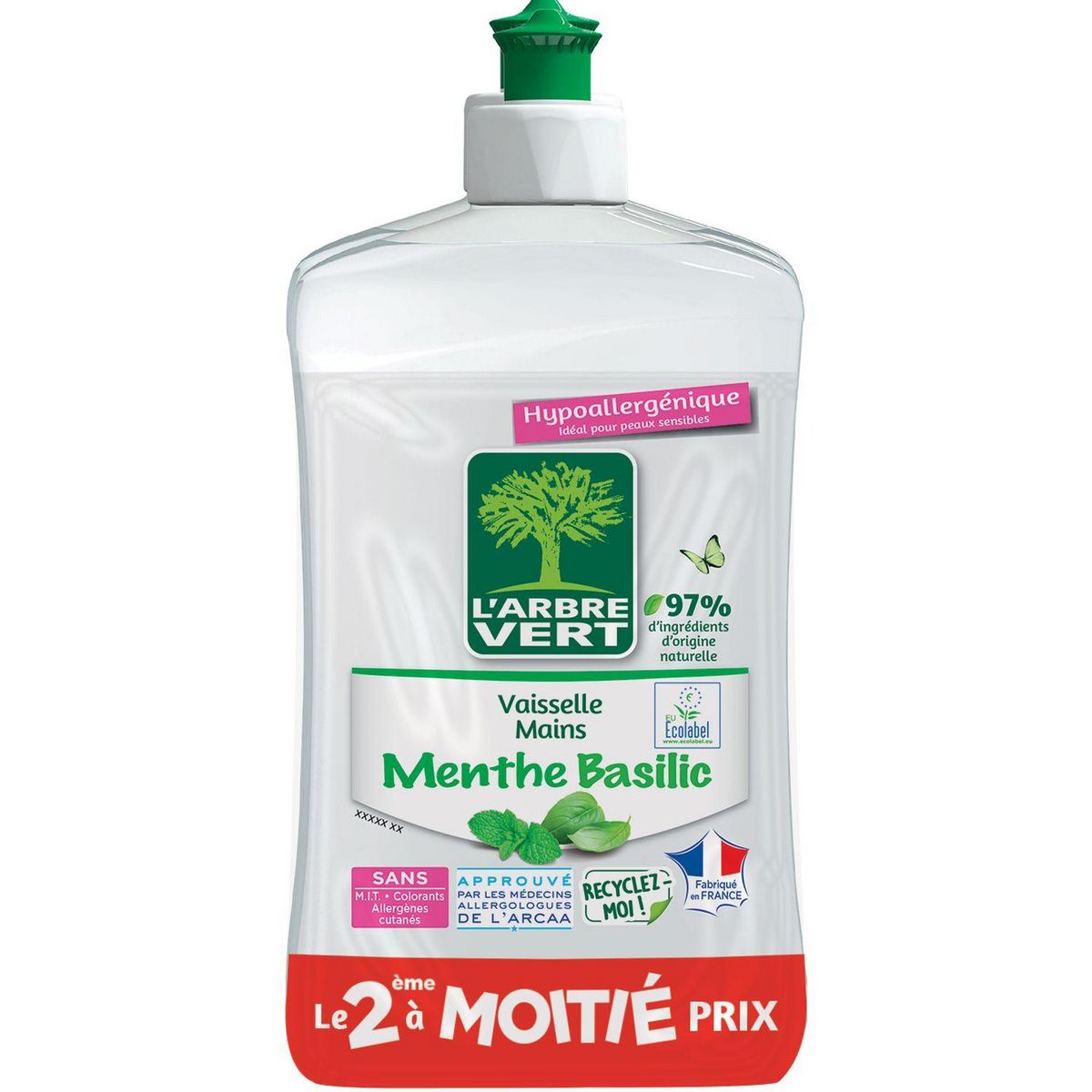 L'ARBRE VERT Liquide vaisselle main odeur menthe basilic 2x500ml