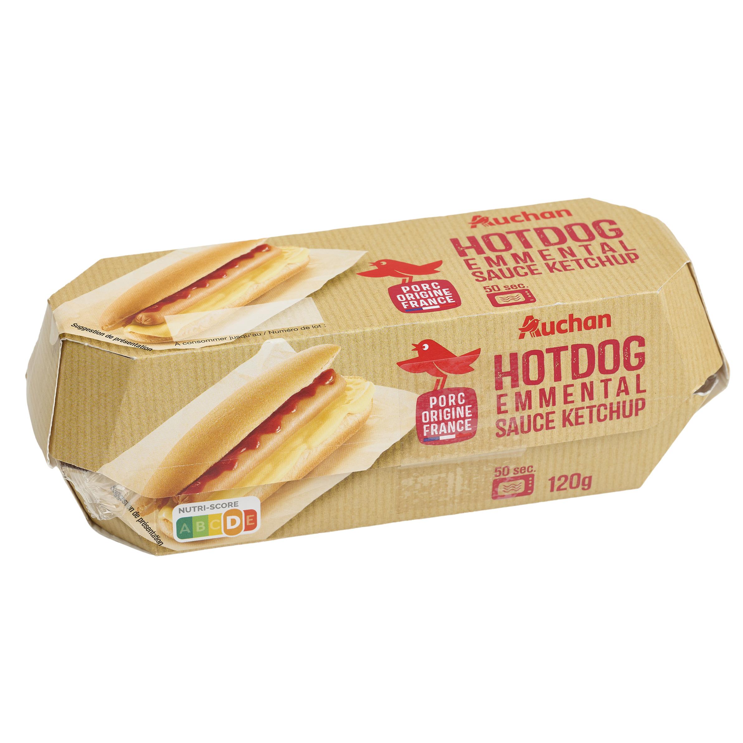 Voir la diapositive 3 : AUCHAN Hotdog emmental sauce ketchup 1 pièce 120g