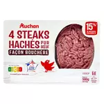 AUCHAN Steaks hachés pur bœuf façon bouchère 15%MG 4x125g