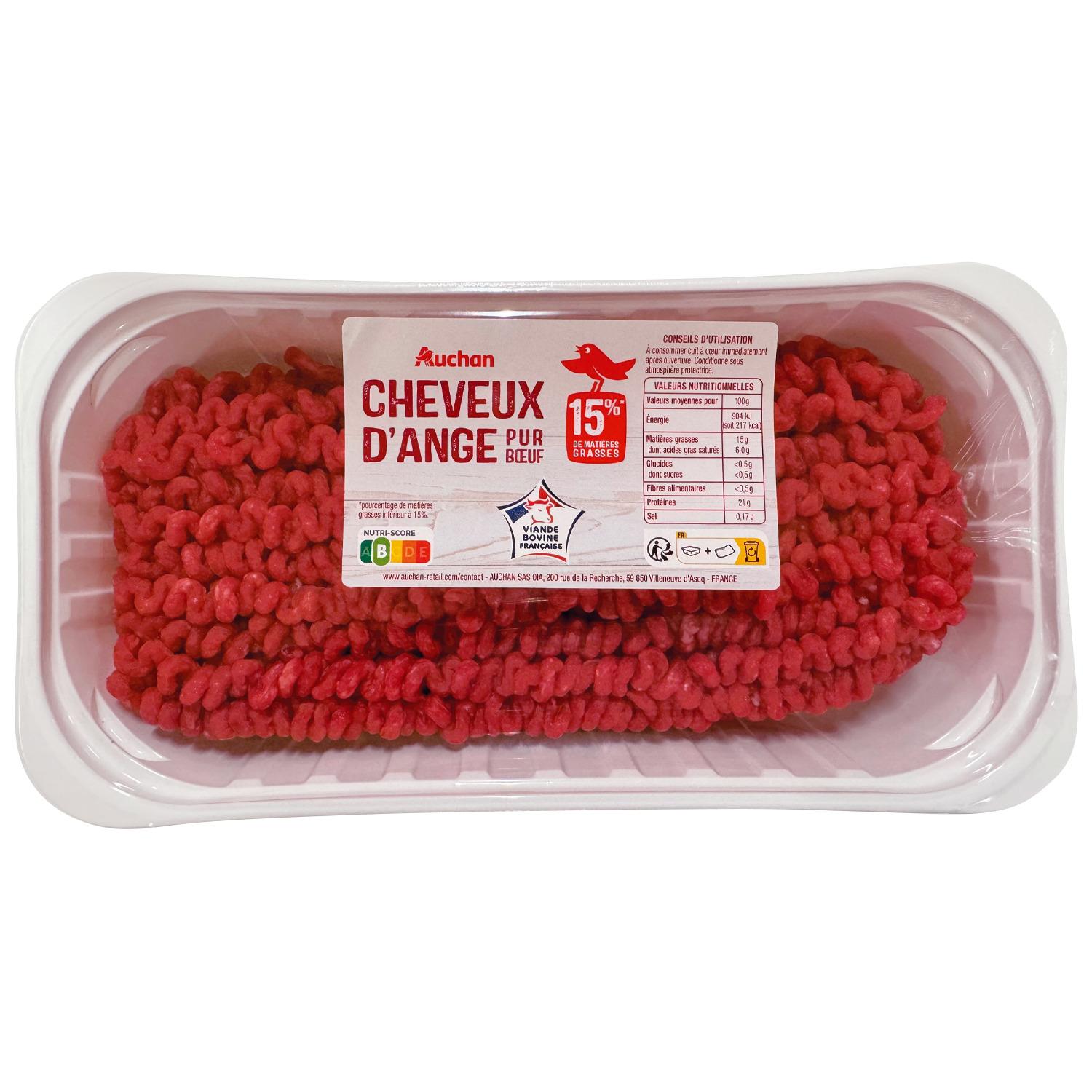 AUCHAN Cheveux d'ange pur bœuf 15%MG 1kg