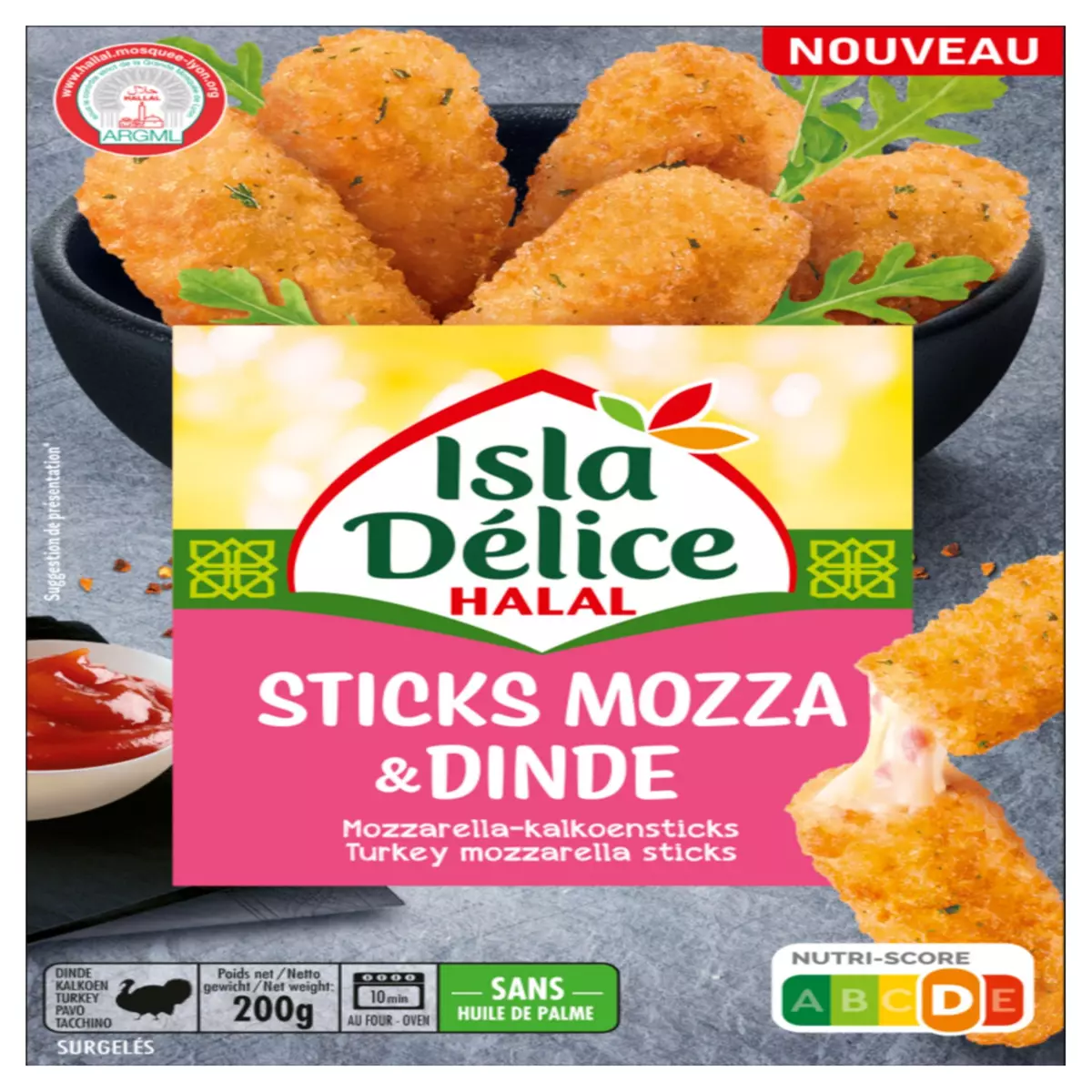 ISLA DELICE Sticks de mozzarella et dinde halal 200g