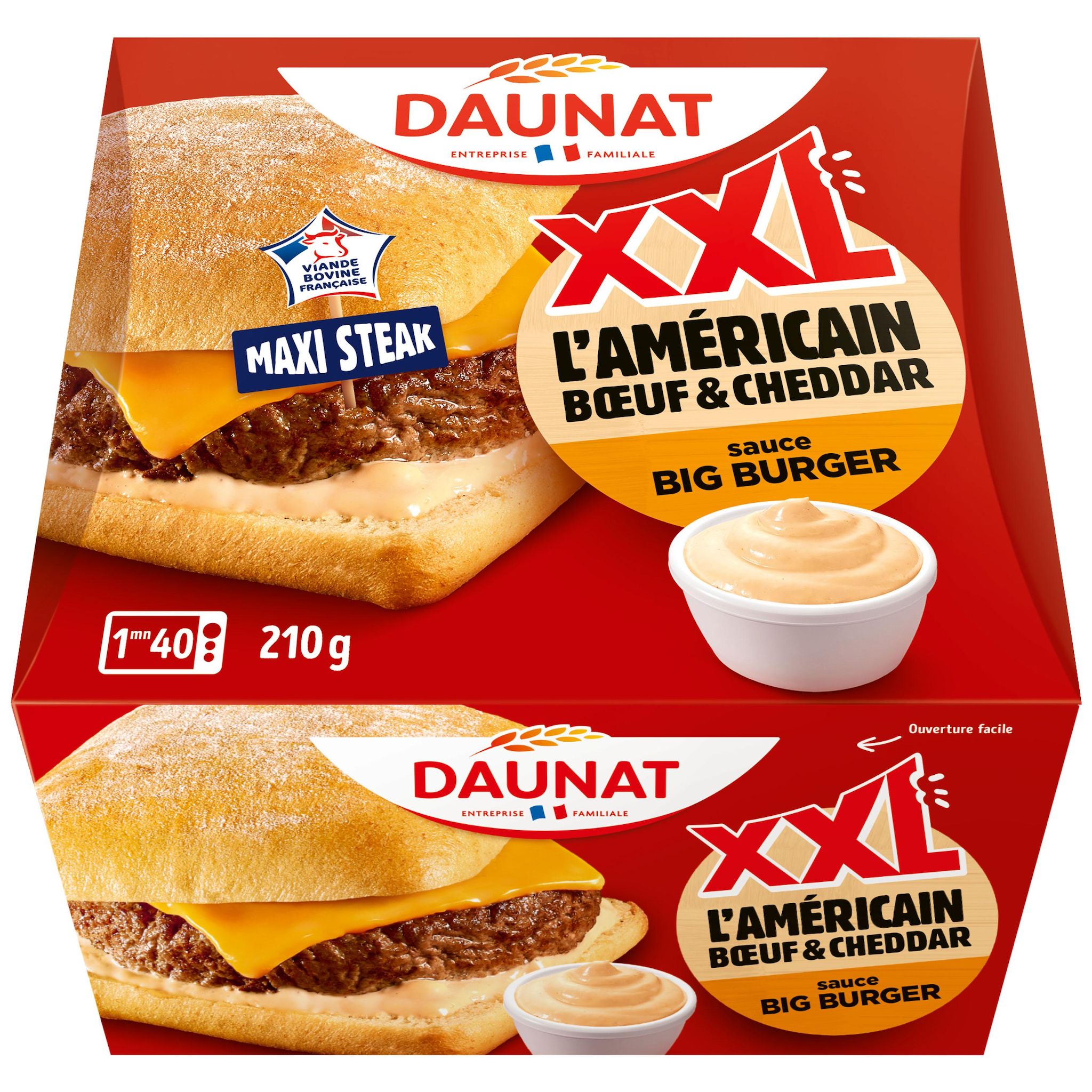 DAUNAT Burger l'Américain boeuf et cheddar sauce big burger 210g
