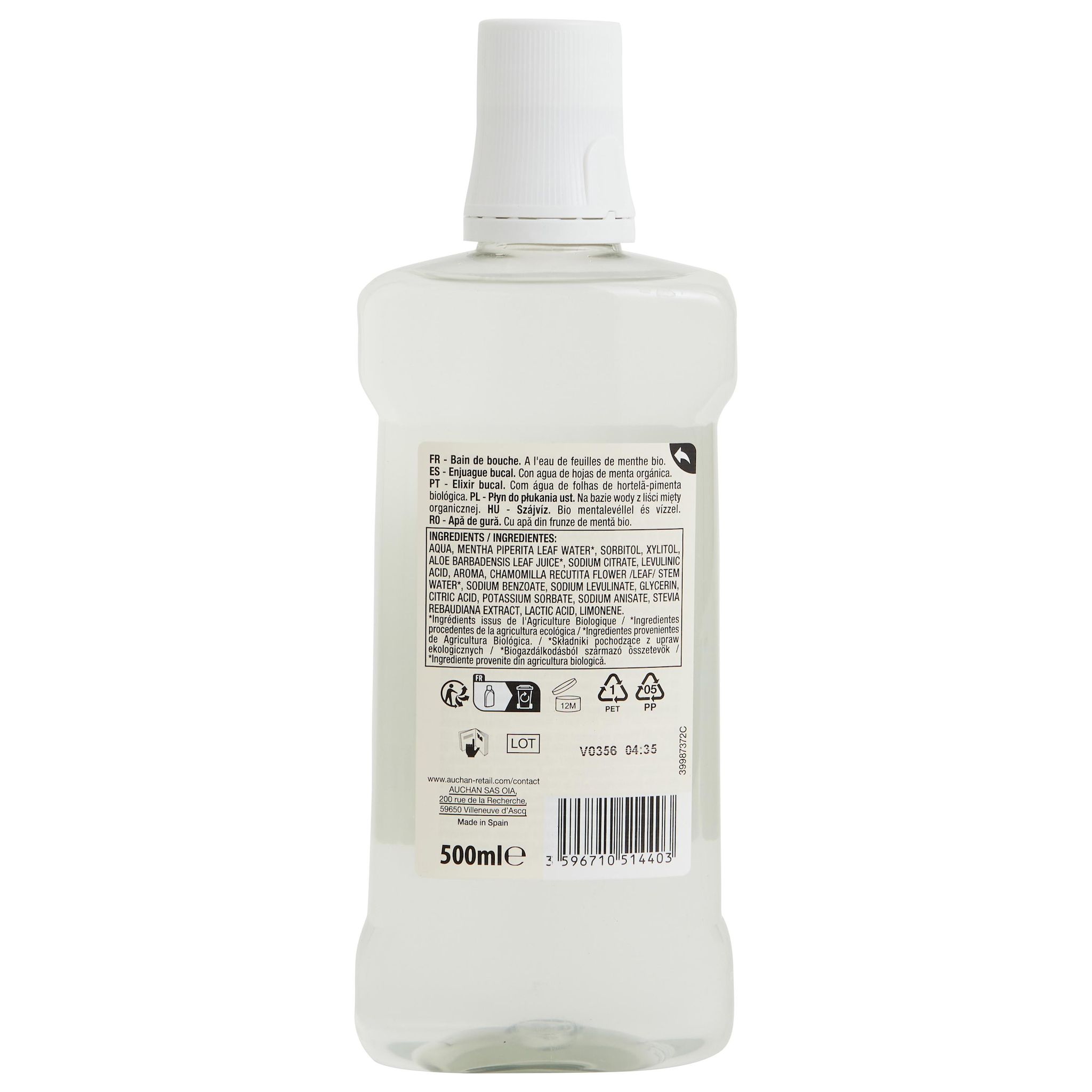 Voir la diapositive 3 : AUCHAN BIO Bain de bouche haleine fraîche de menthe 500ml