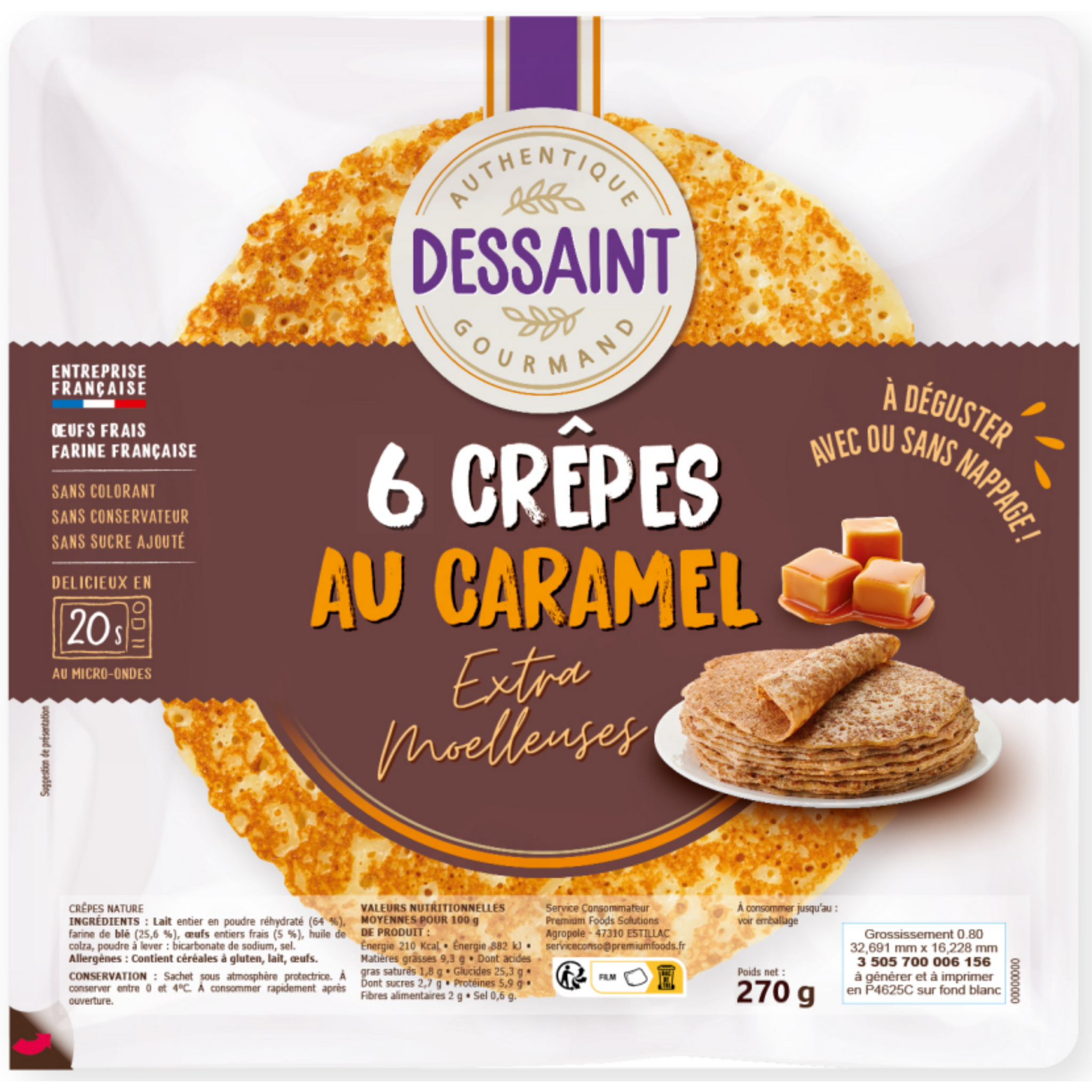 DESSAINT Crêpes au caramel extra moelleuses 6 pièces 270g