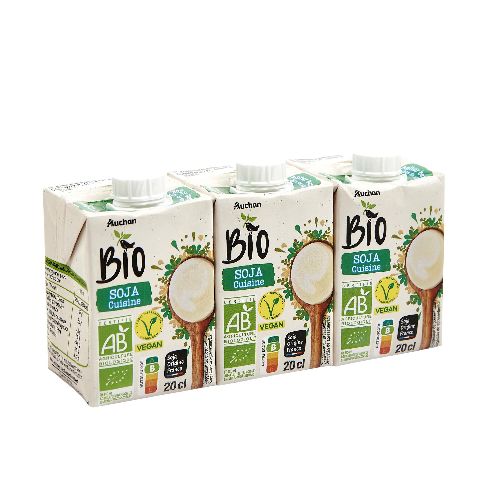 Voir la diapositive 2 : AUCHAN BIO Soja cuisine en brique 3x20cl