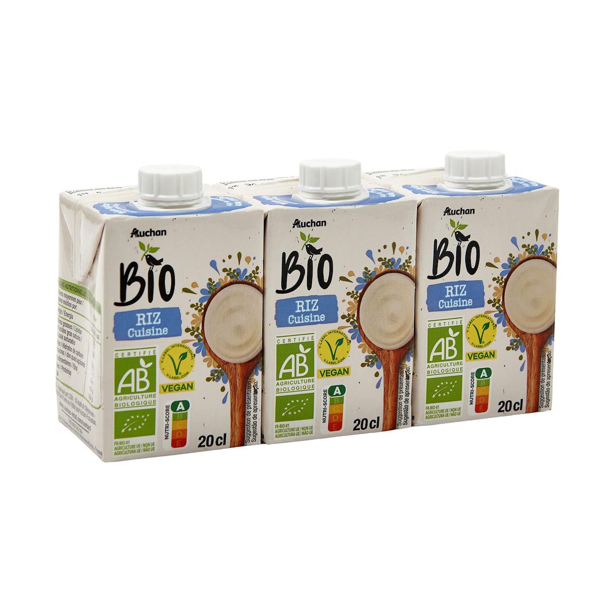 AUCHAN BIO Riz cuisiné 3 briques 3x20cl