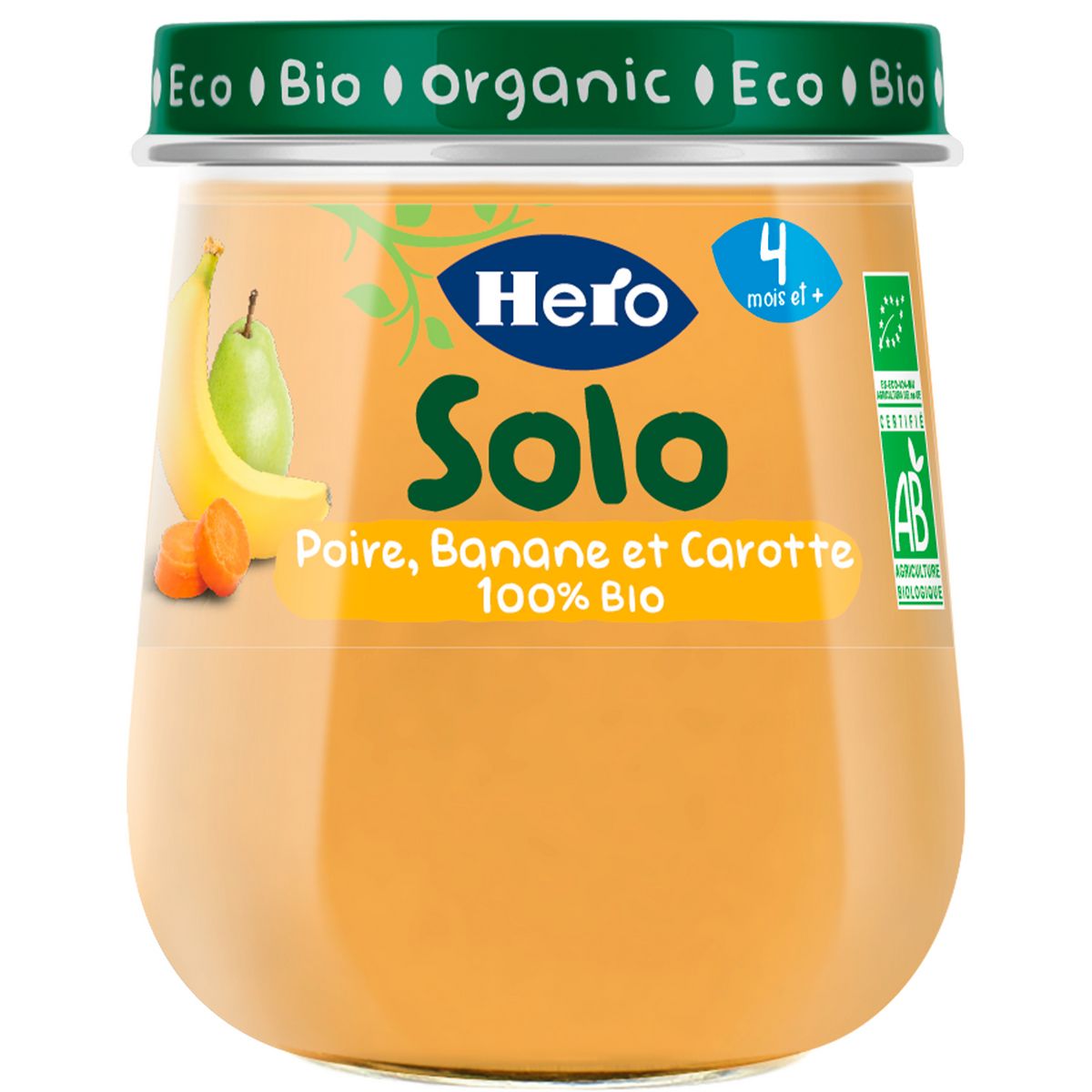 HERO Solo Petit pot poire banane et carotte bio dès 4 mois 120g