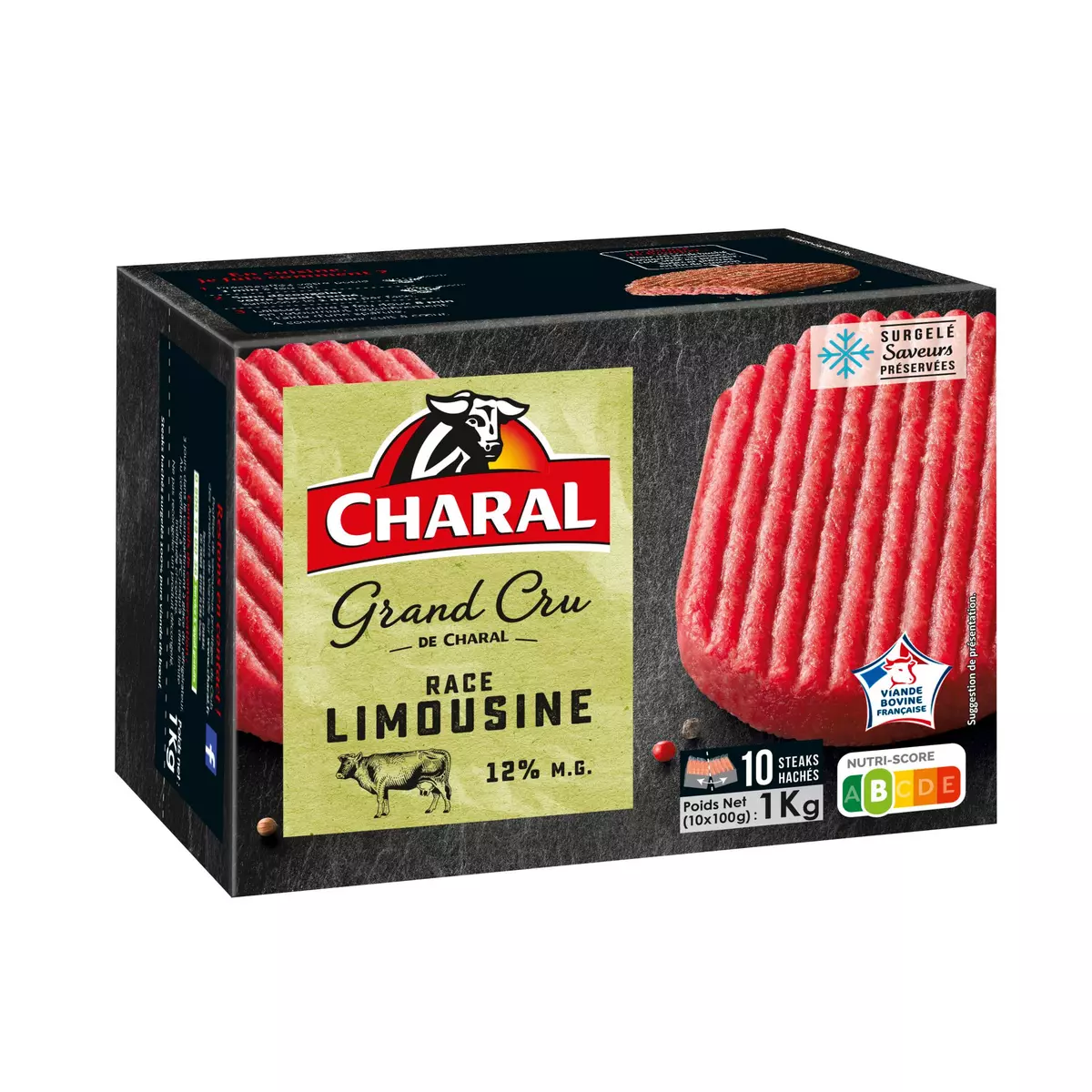 CHARAL Steak haché grand cru race Limousine 12%MG 10 pièces 1kg
