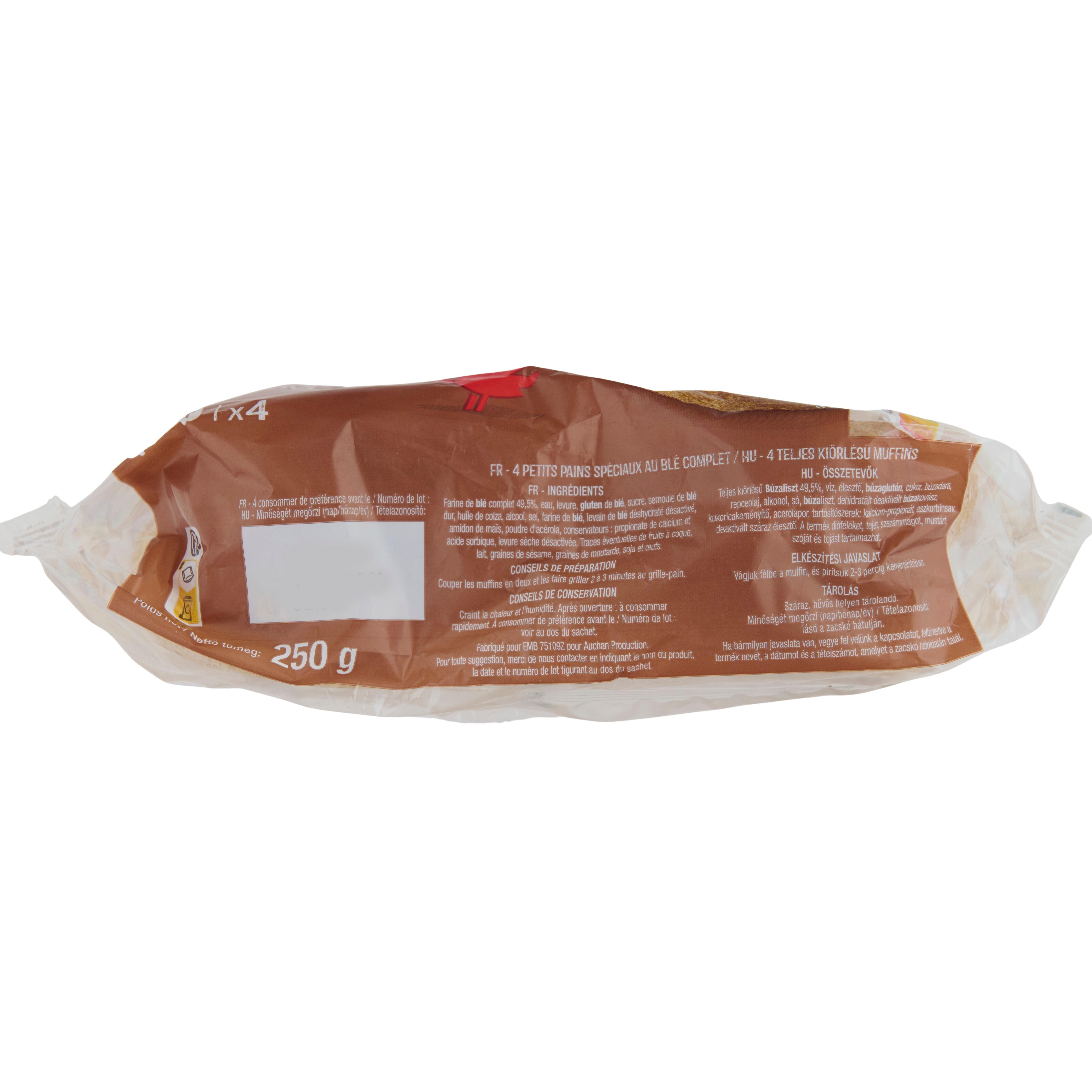 Voir la diapositive 2 : AUCHAN Muffins complets 4 pièces 250g