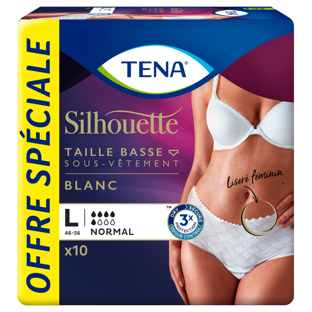 TENA Sous-vêtements jetables taille basse blancs 10 culottes