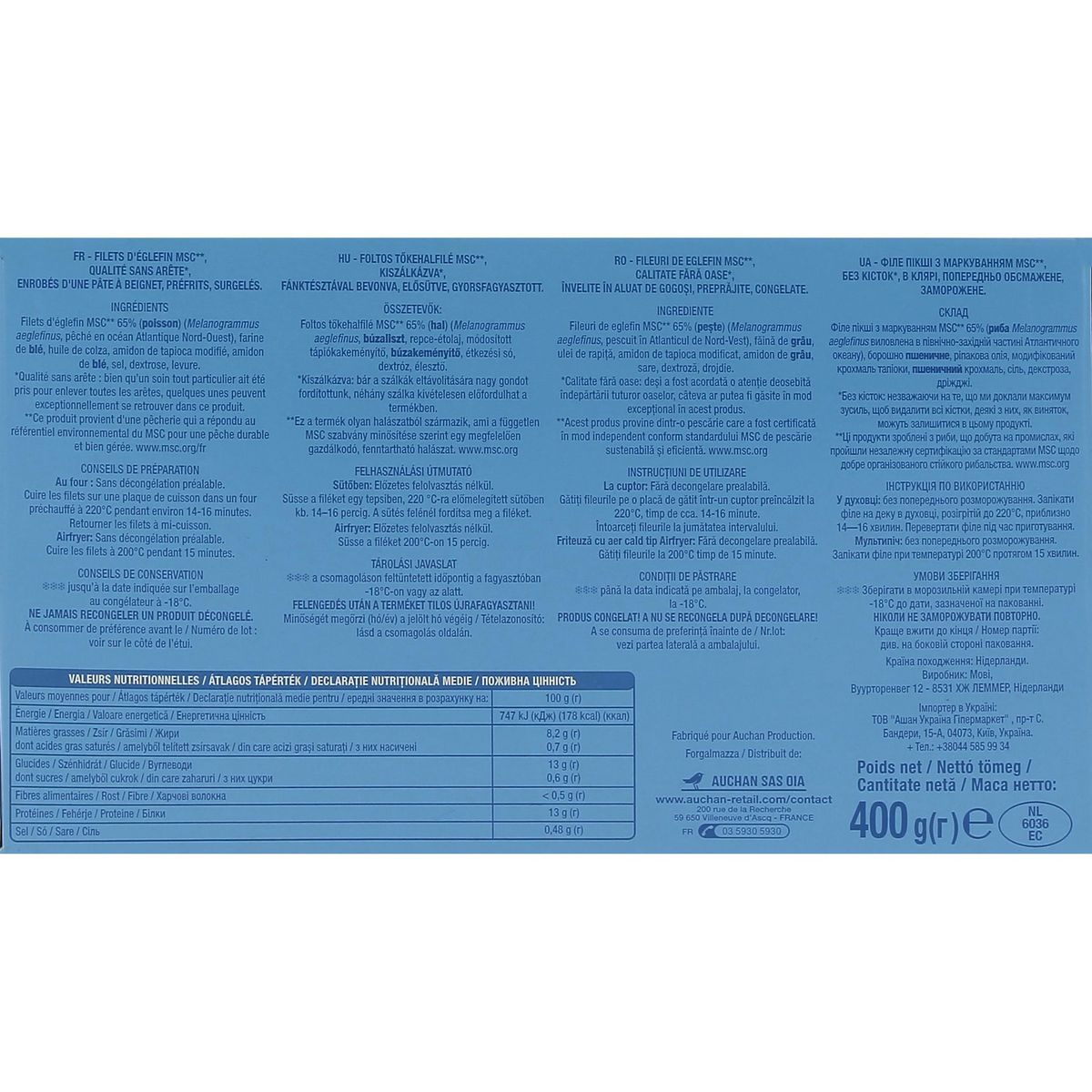 AUCHAN Filets d'églefin façon fish & chips MSC 4-6 pièces 400g