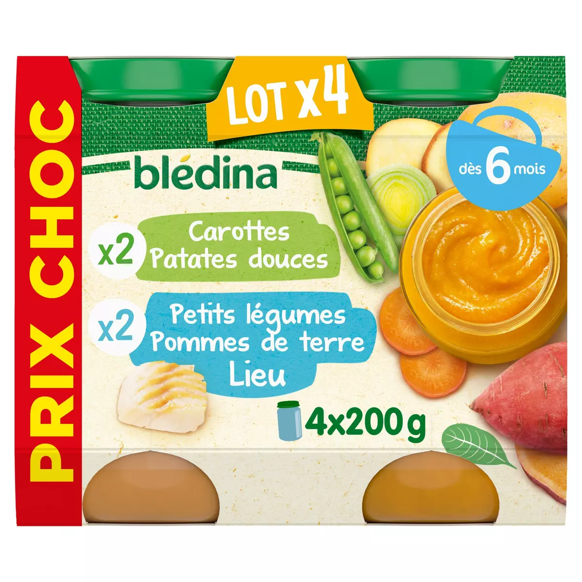 BLEDINA Petit pot carottes patates douces et légumes pommes de terre lieu dès 6 mois 4x200g