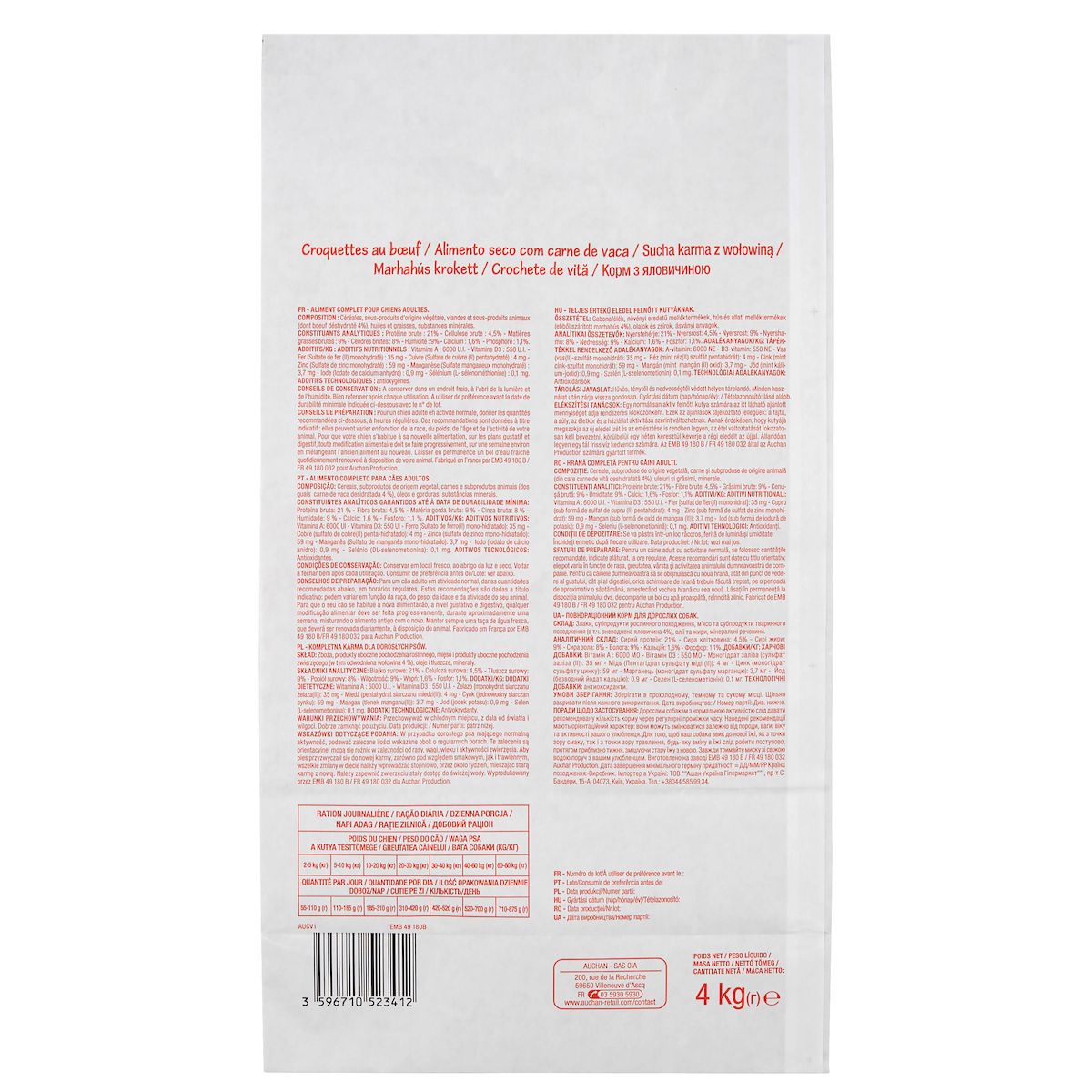 POUCE Croquettes au boeuf pour chien 4kg