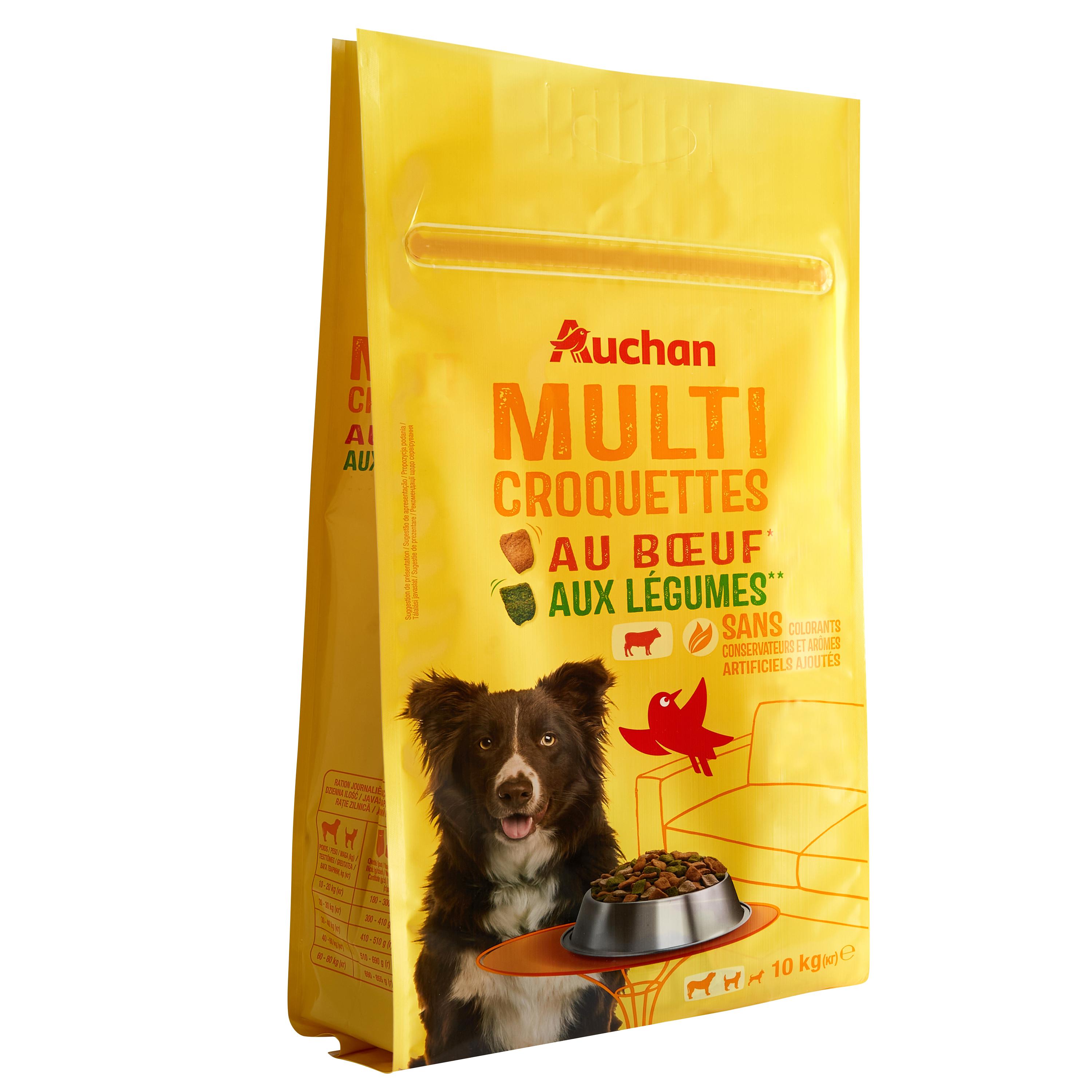 Voir la diapositive 2 : AUCHAN Multi croquettes au boeuf et aux légumes pour moyen et grand chien 10kg