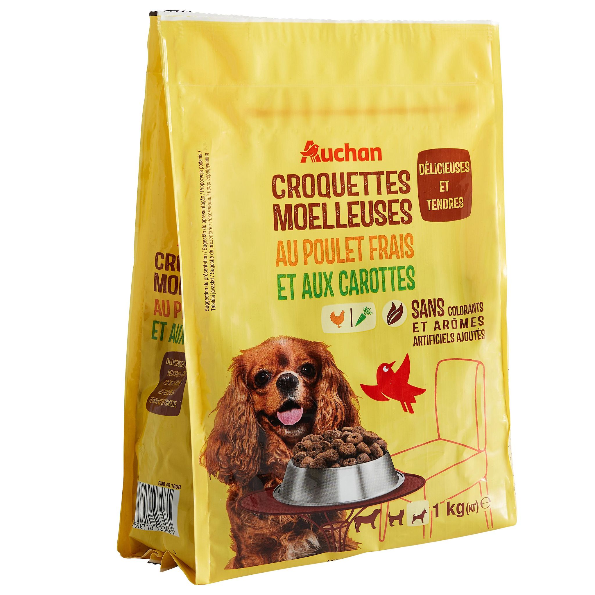 Voir la diapositive 3 : AUCHAN Croquettes moelleuses au poulet frais et aux carottes pour petit chien 1kg