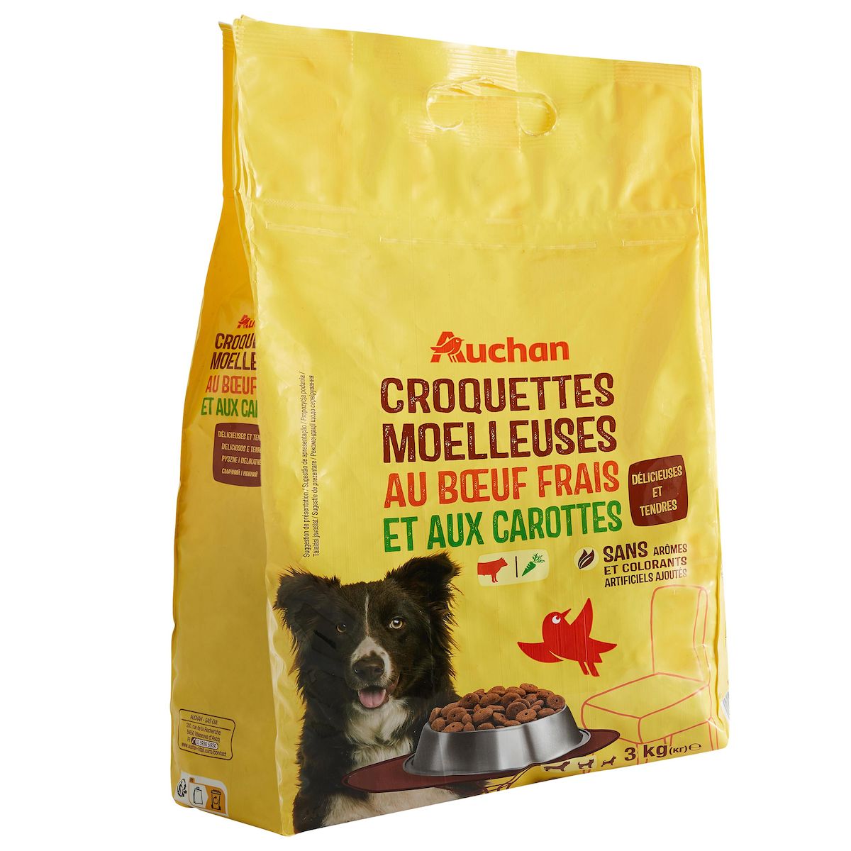 AUCHAN Croquettes moelleuses au boeuf frais et aux carottes pour moyen et grand chien 3kg